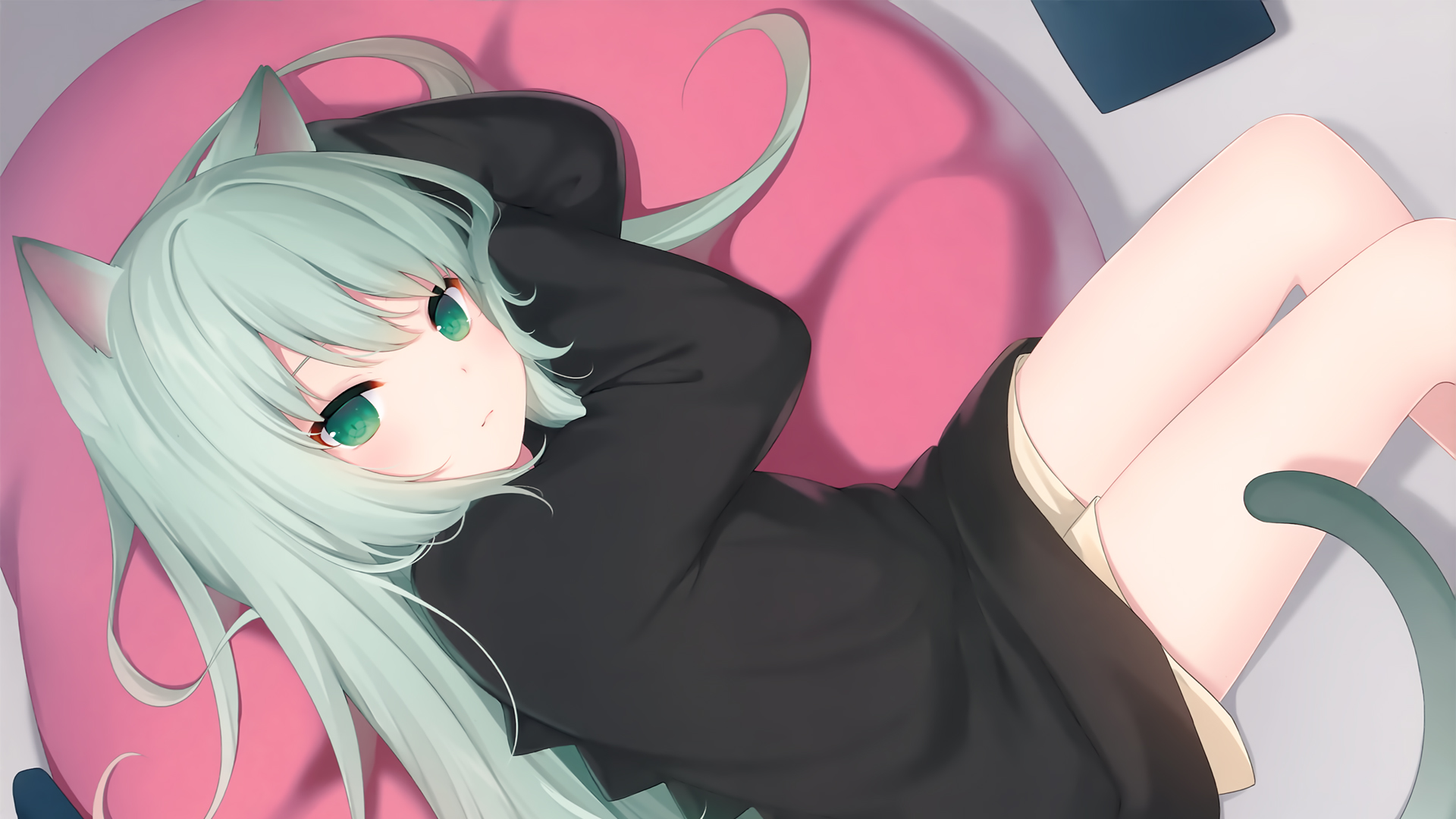 猫羽雫 绿色眼睛少女孩 兽耳 尾巴 高清动漫壁纸