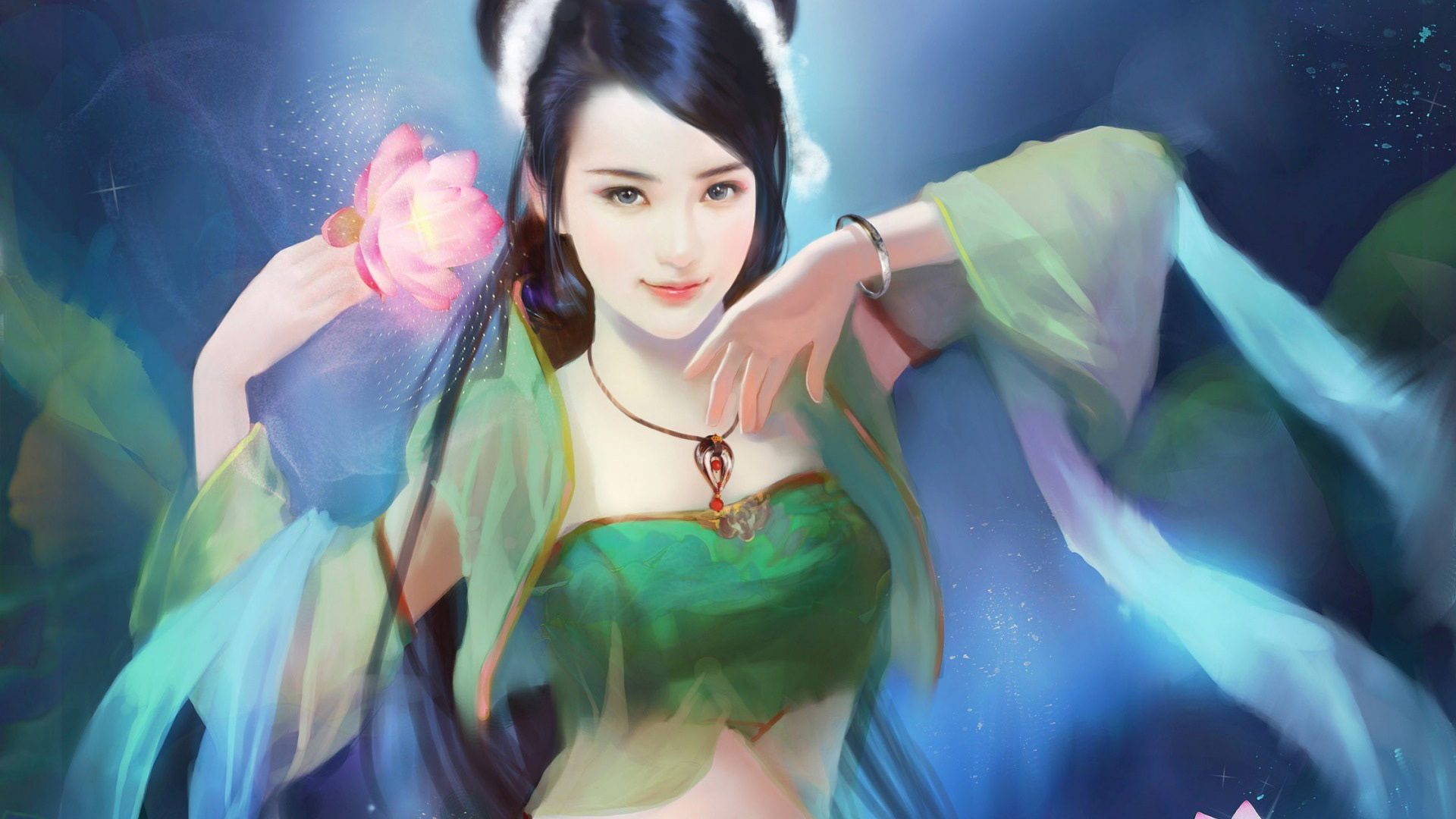 女孩古装美女荷花唯美壁纸，免费高清电脑壁纸下载