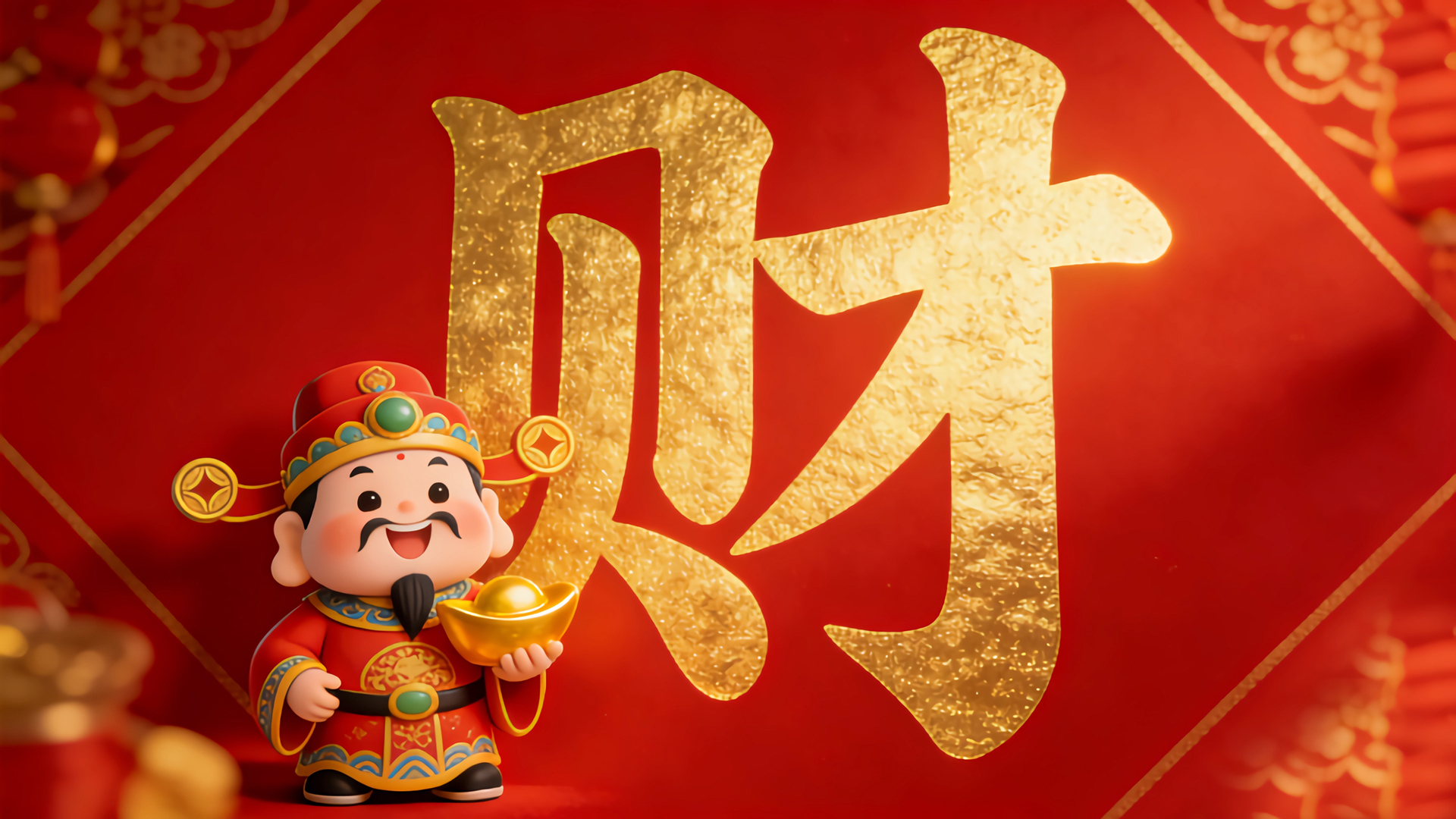 财神元宝财字送财红色喜庆背景高清全屏电脑节日免费壁纸下载