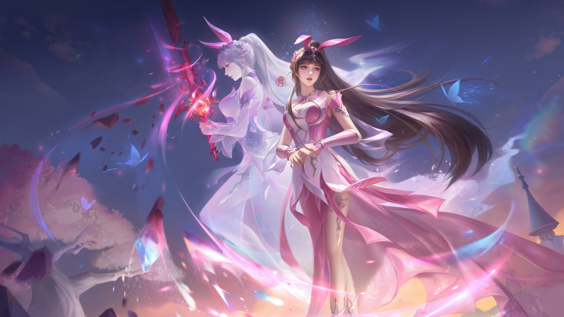 小舞 长发 粉色裙子唯美高清壁纸