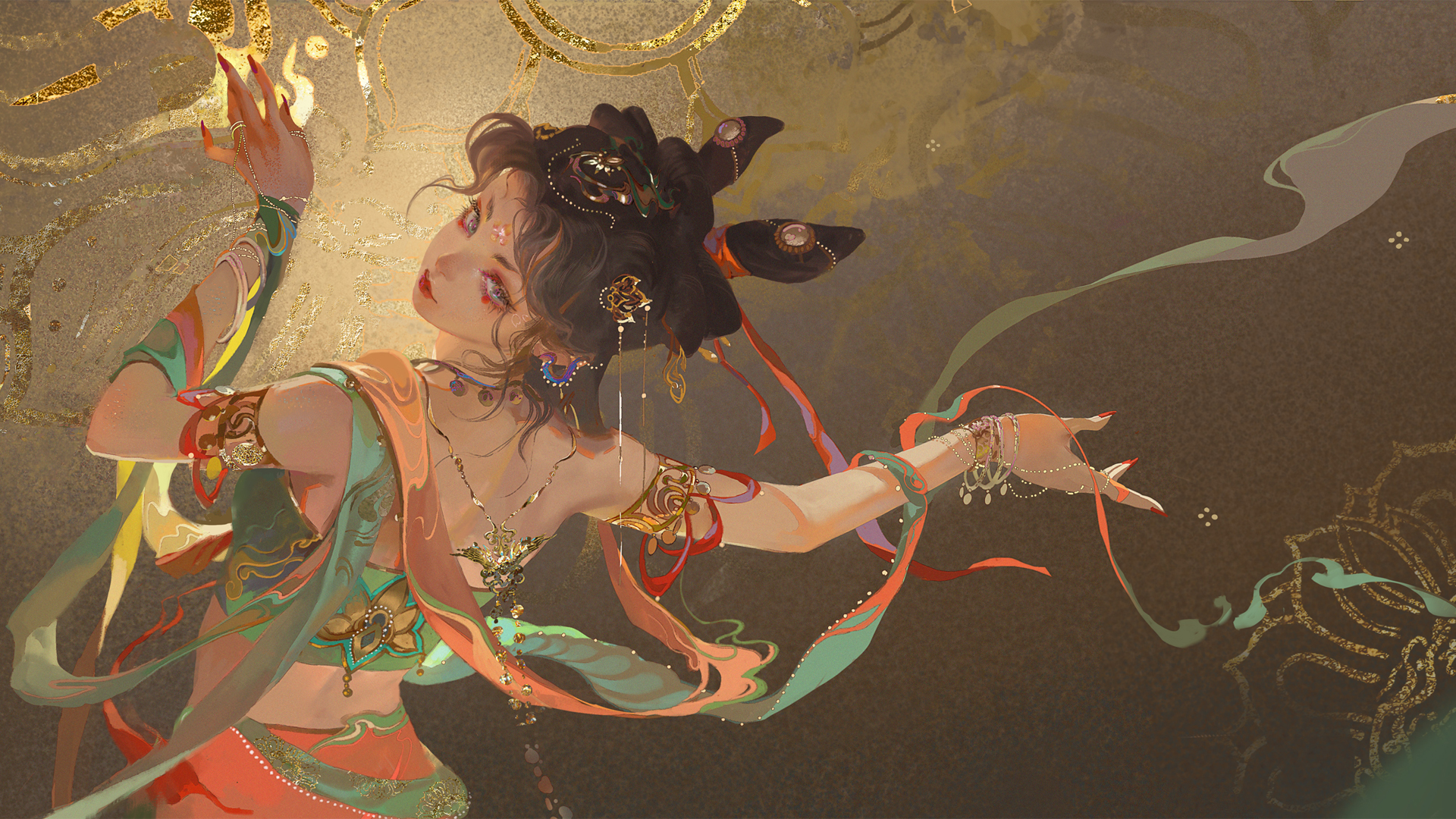 敦煌风美女，唯美动漫绘画壁纸，免费电脑壁纸下载