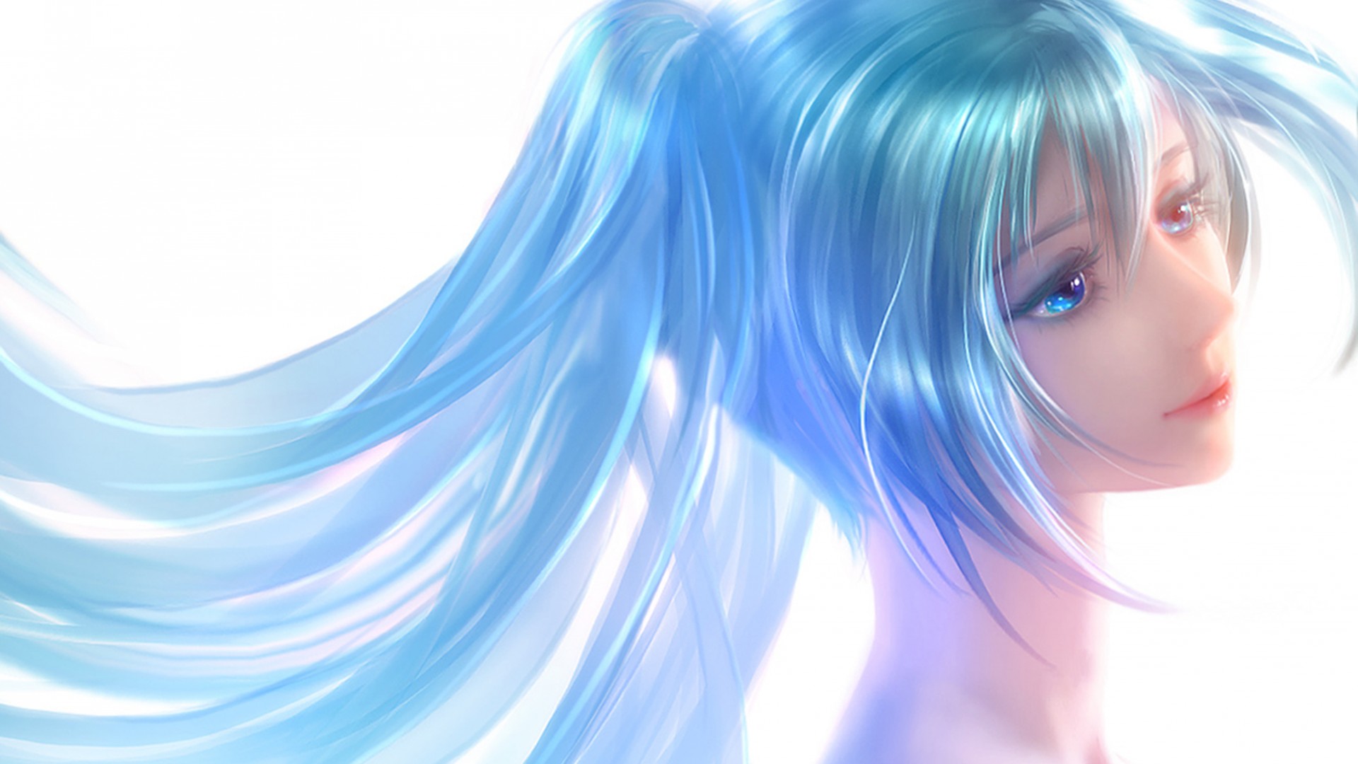 初音未来动漫壁纸，蓝发女孩微笑，免费电脑壁纸精选下载