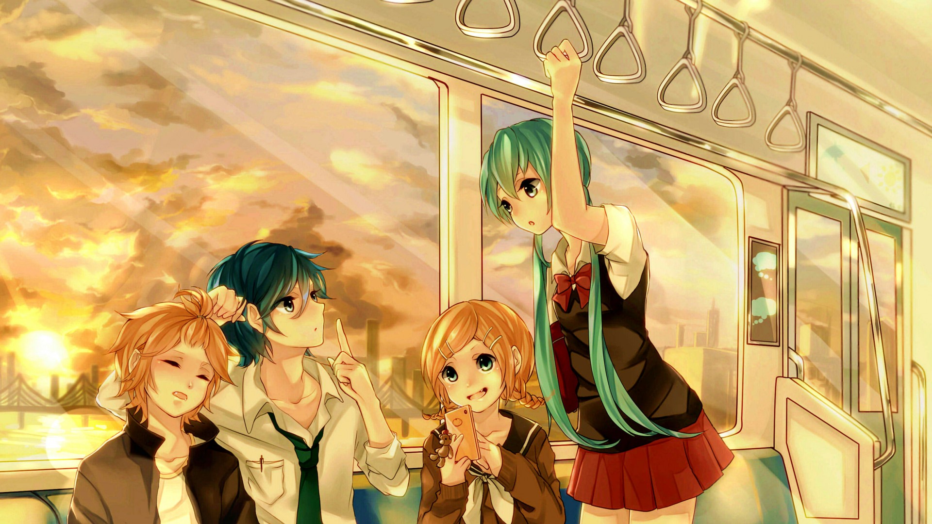 甜蜜的时光，VOCALOID，初音未来，公交车，地铁，温馨，动漫人物桌面壁纸