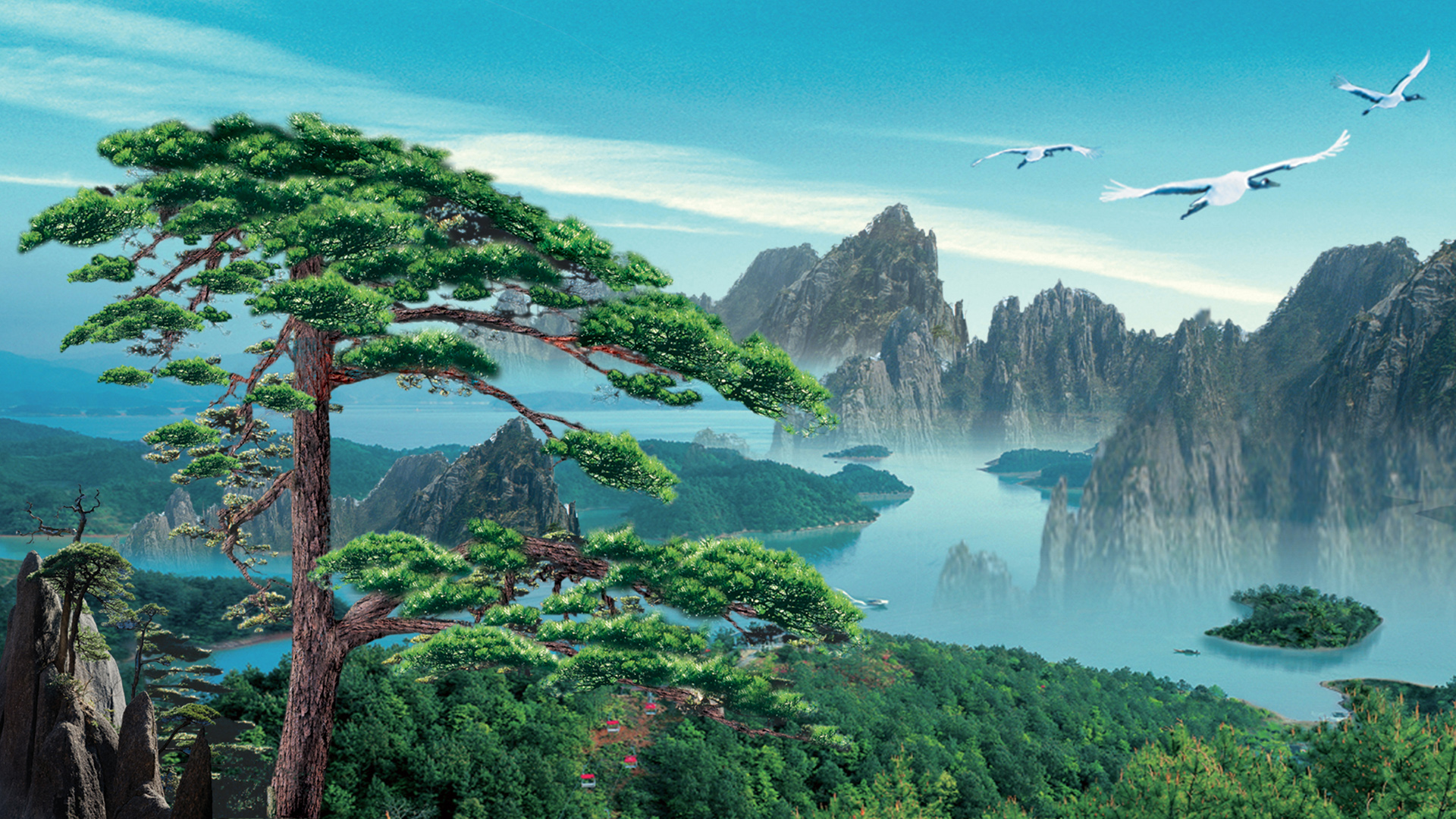 迎客松美景桌面壁纸，免费高清下载，装点你的电脑桌面
