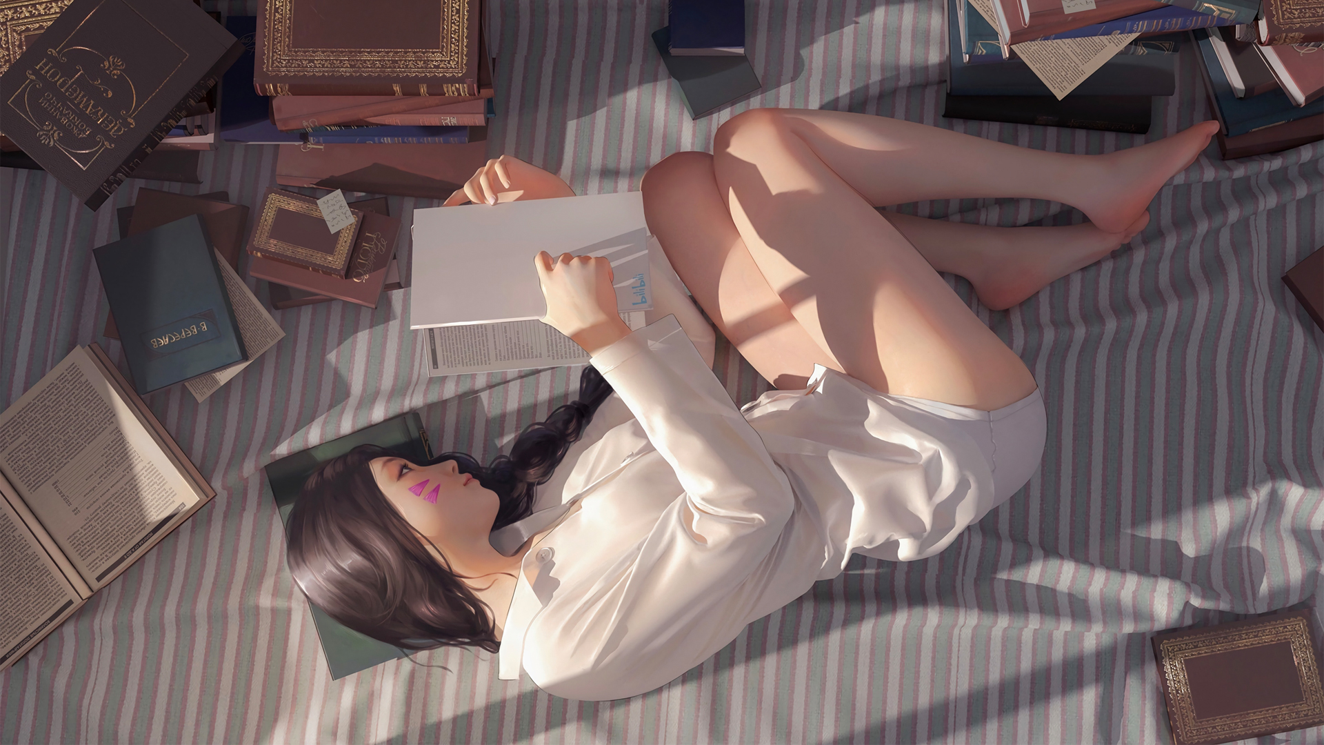 二次元动漫美女，白衬衫女孩美腿赏，免费壁纸下载，打造梦幻桌面