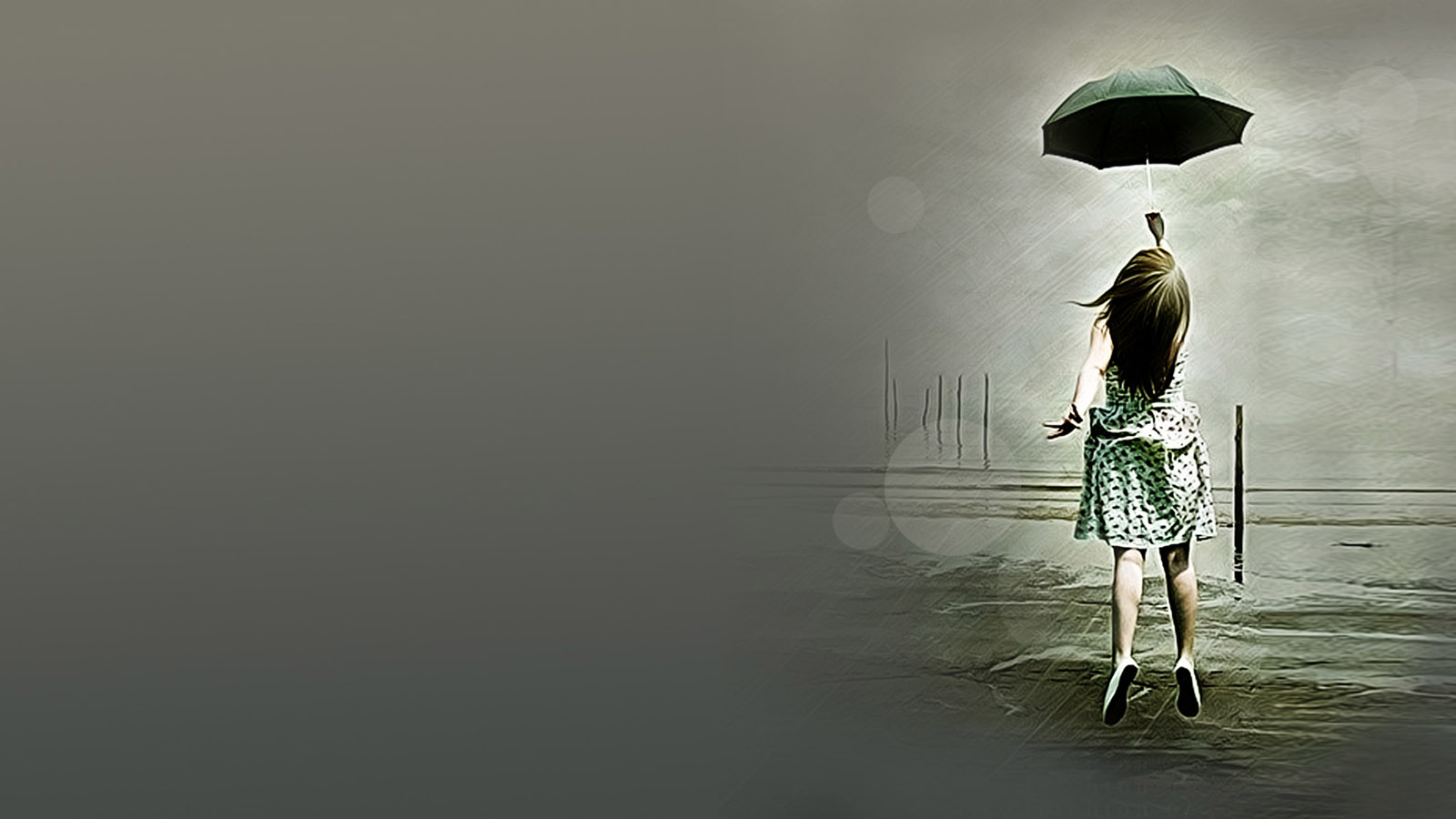 唯美雨中快乐舞步女孩桌面壁纸，免费下载高清电脑背景