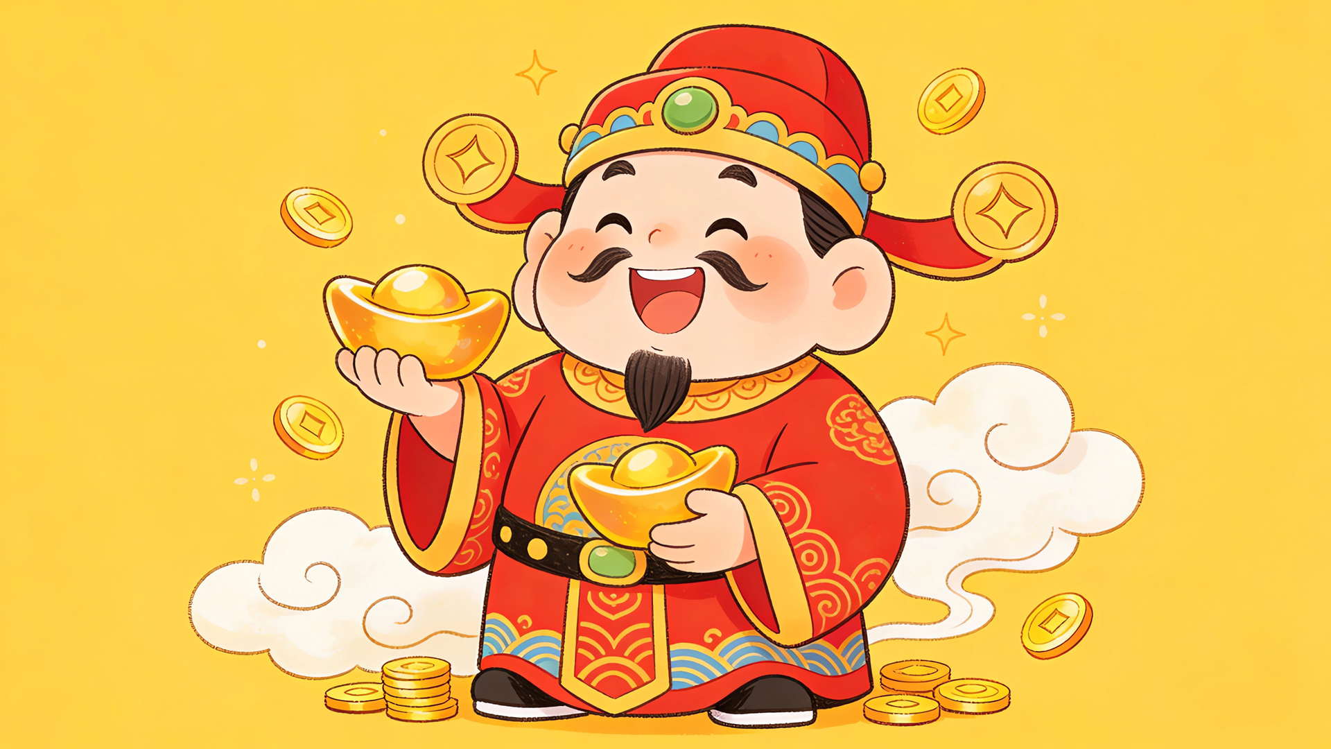 2026新年财神元宝主题发财节日免费电脑壁纸下载