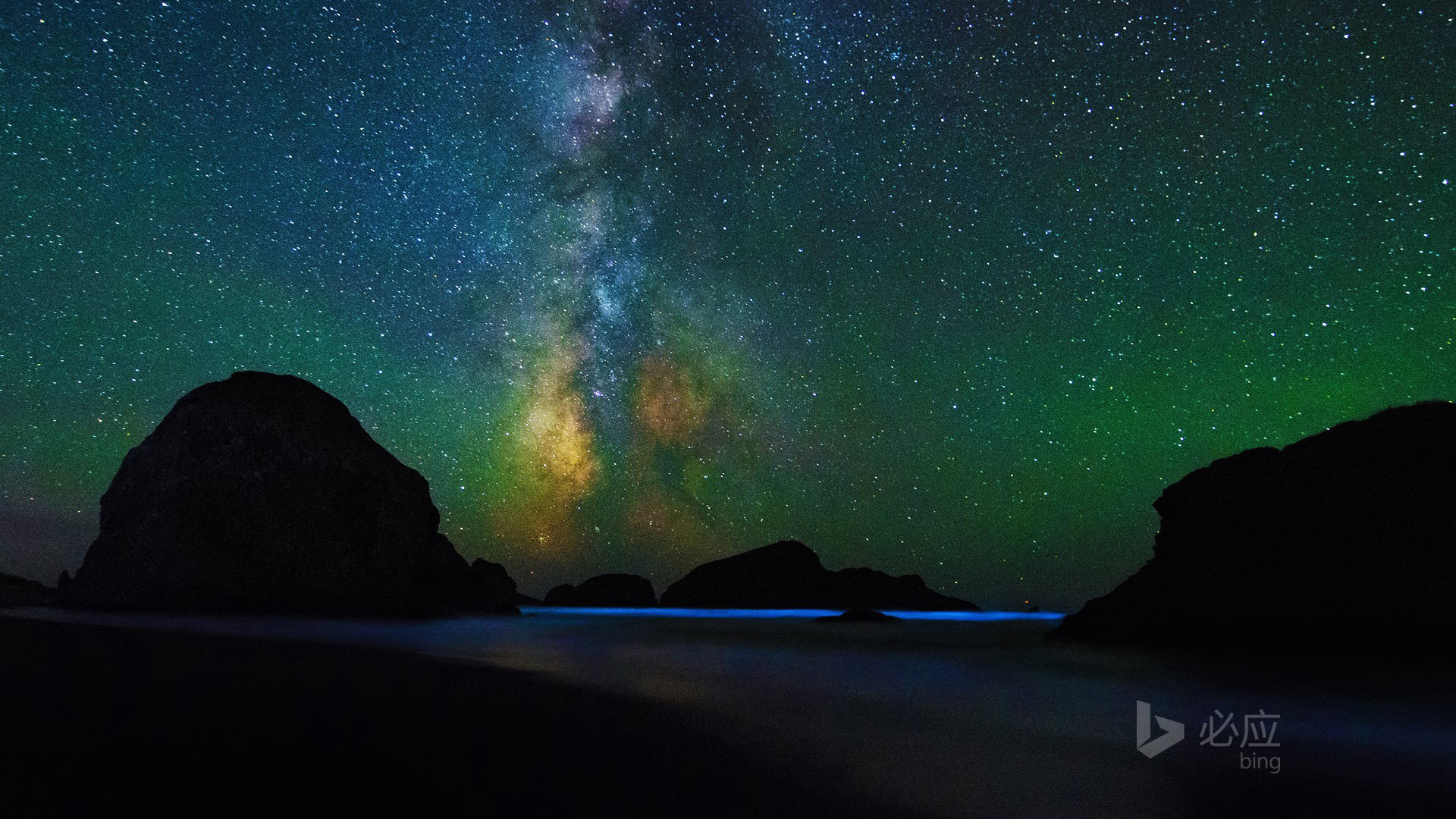 俄勒冈,塞巴斯蒂安州立公园的景观走道,满天繁星,海水闪烁,风景桌面壁纸