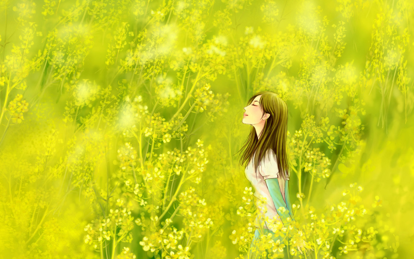 手绘美女花海壁纸，唯美高清，免费电脑壁纸下载