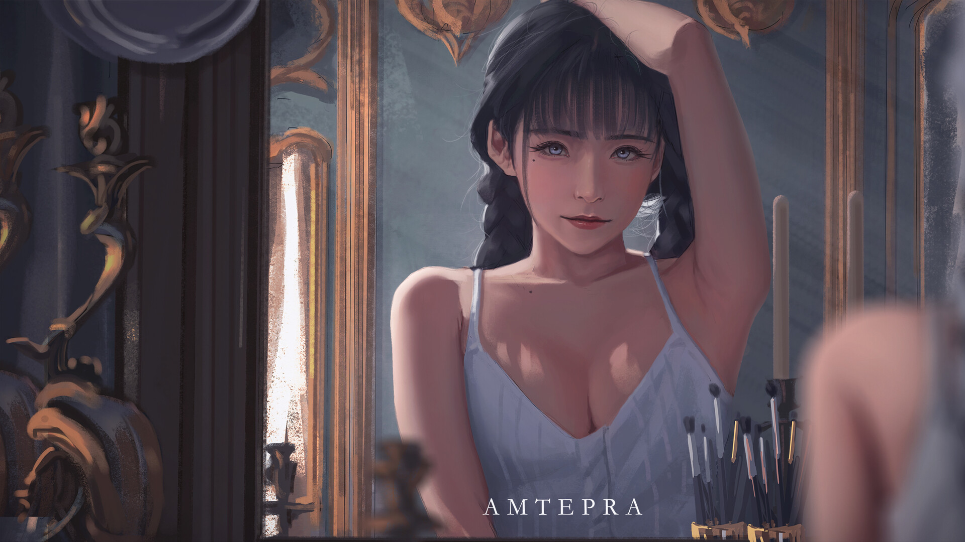 女孩 姑娘 辫子 齐刘海 自画像 好看动漫美女人物壁纸