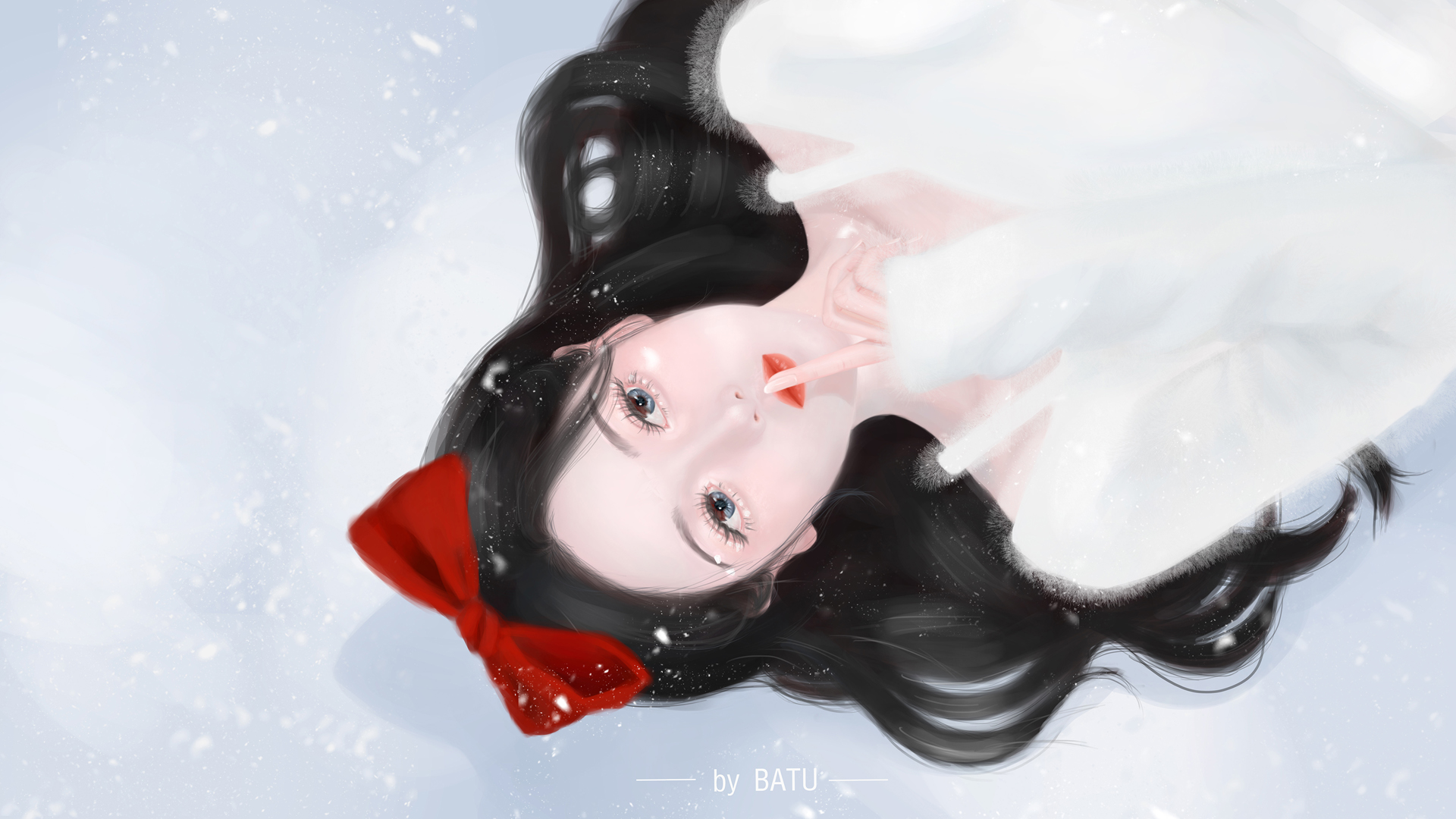 冬日雪地芭比，原创巴图BATU女孩动漫壁纸，蝴蝶结点缀，免费下载！