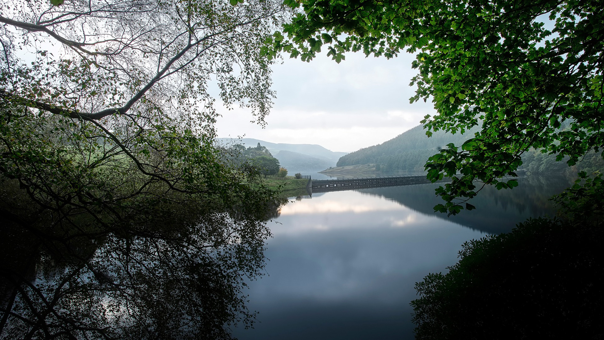 英格兰自然美景，河畔绿荫桥影，护眼自然风景壁纸免费下载