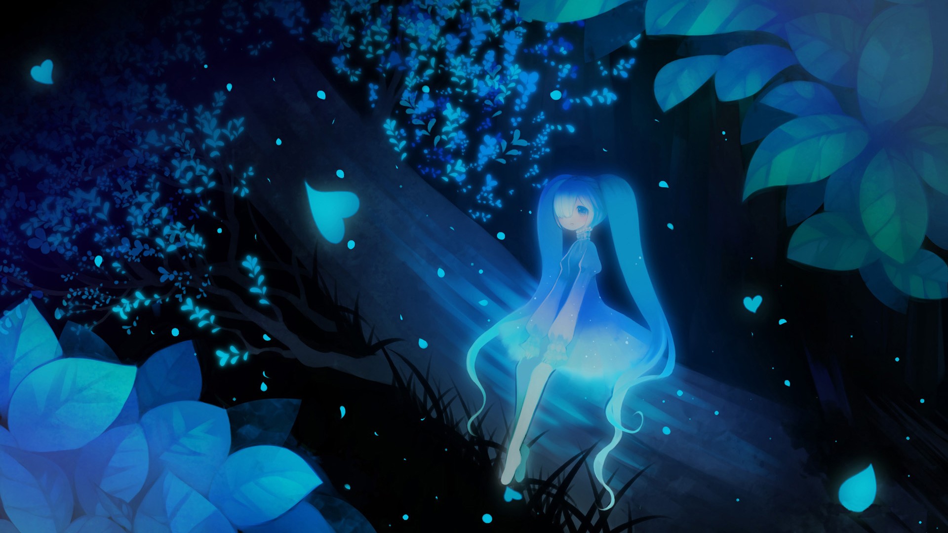 初音未来月夜森林浪漫唯美动漫壁纸，免费电脑壁纸高清下载