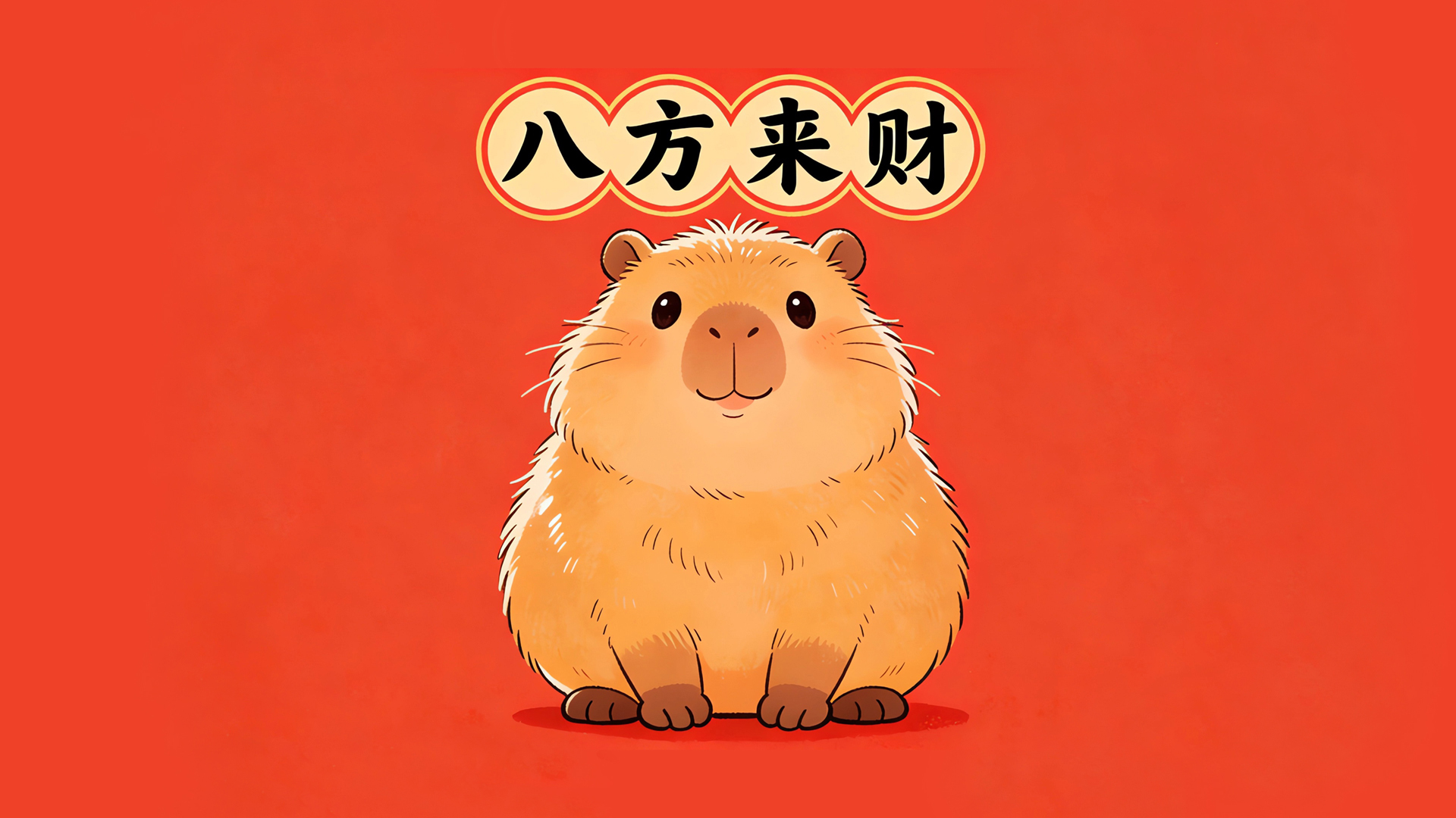 八方来财 卡皮巴拉新年可爱节日免费电脑壁纸下载
