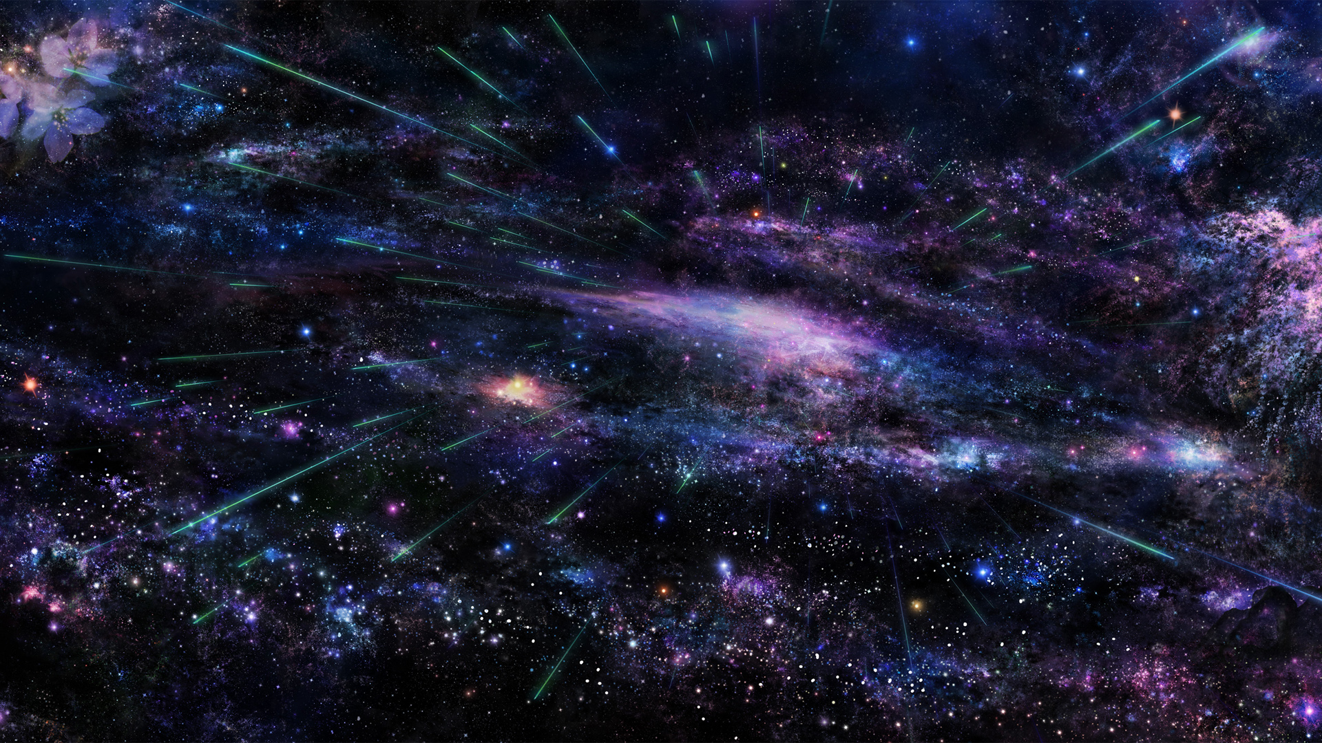 空间,星星,树,樱花,银河,星空桌面壁纸