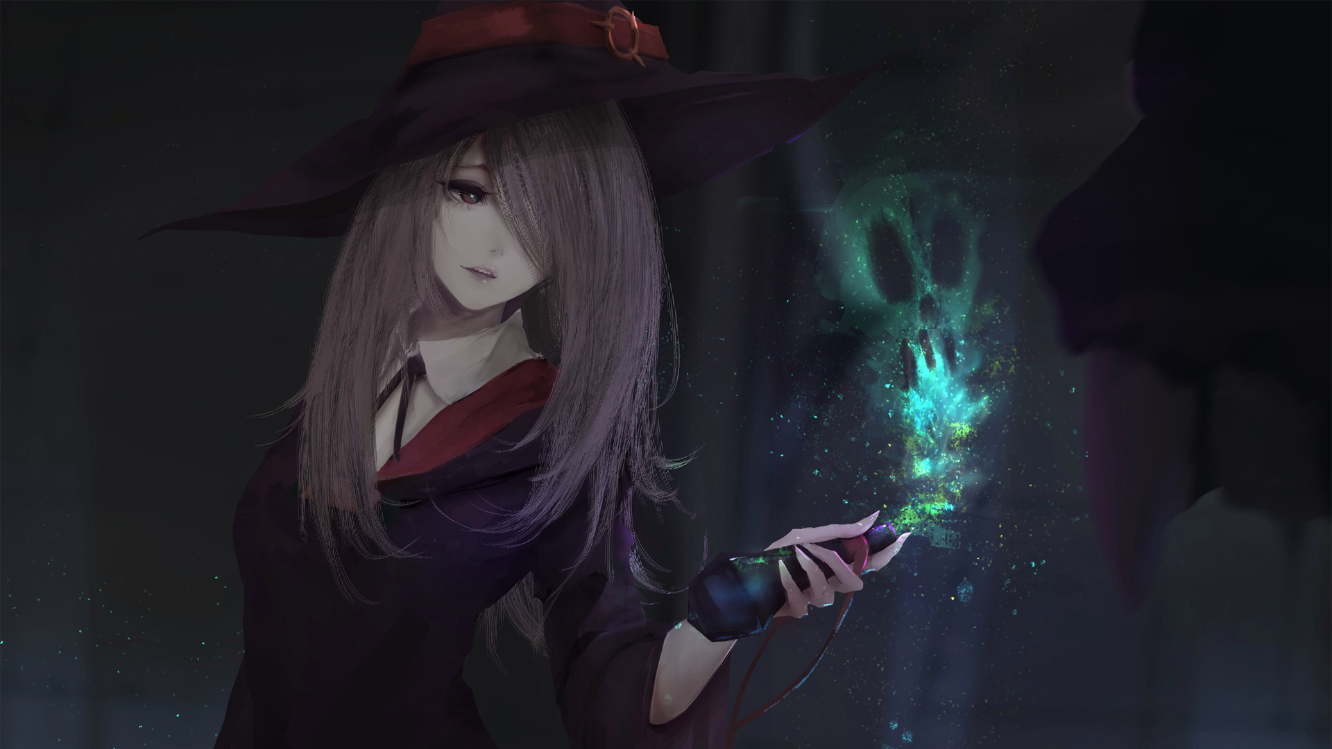 魔法女孩动漫桌面壁纸，帽子与魔术的神秘魅力，女巫主题电脑壁纸免费下载