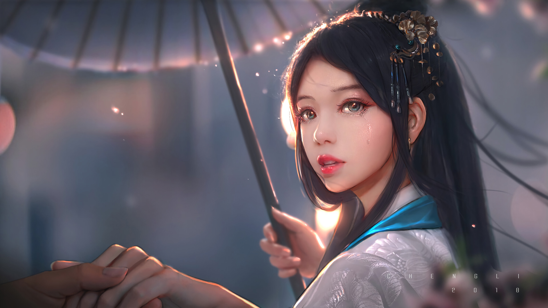古风女子执伞倩影，唯美意境动漫壁纸，免费电脑壁纸下载