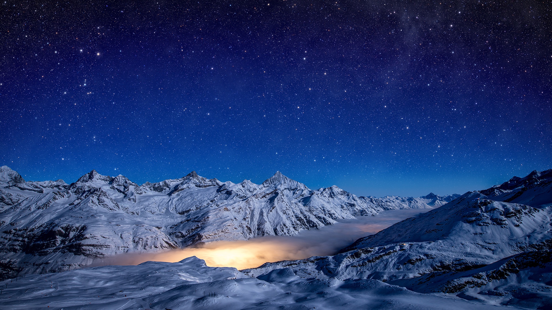 冬天 天空 瑞士 阿尔卑斯山 夜晚 星云 星空 风景桌面壁纸
