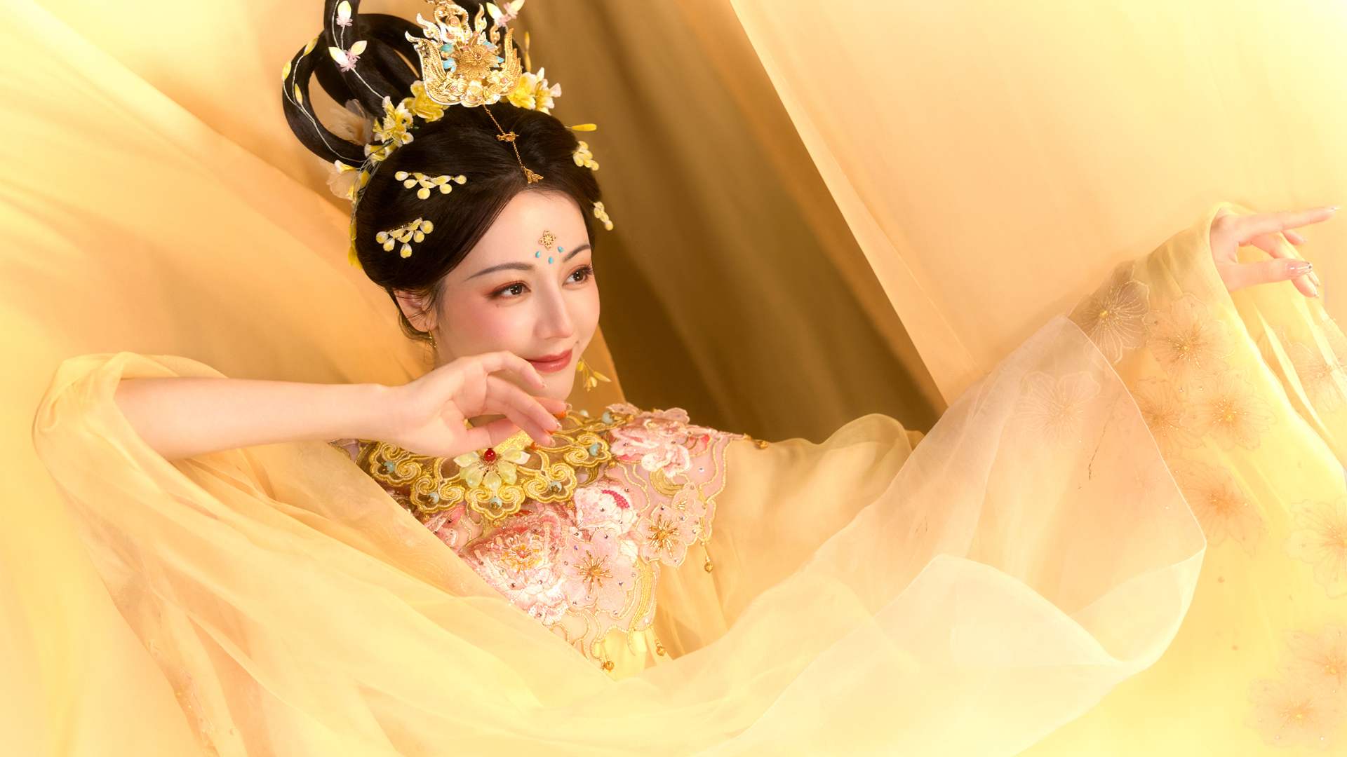 迪丽热巴中秋仙姿天女散花高清电脑壁纸免费下载