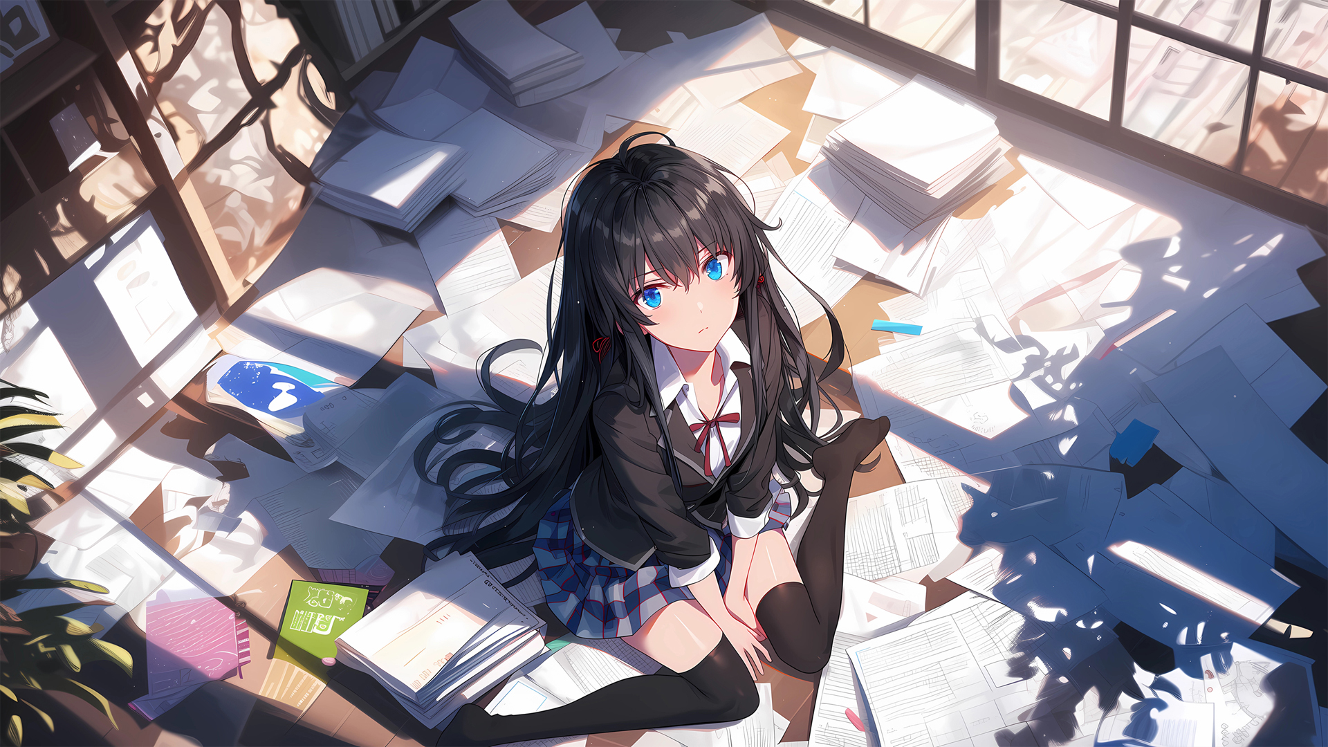 雪之下雪乃动漫桌面壁纸，长发蓝眼女孩，免费电脑壁纸下载