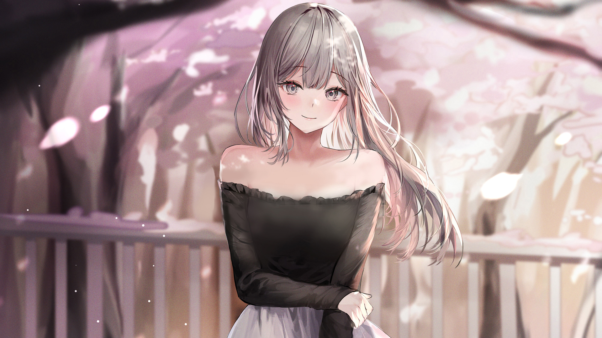 漂亮女孩与长发动漫美女，森林公园中的唯美树花壁纸，免费电脑壁纸下载