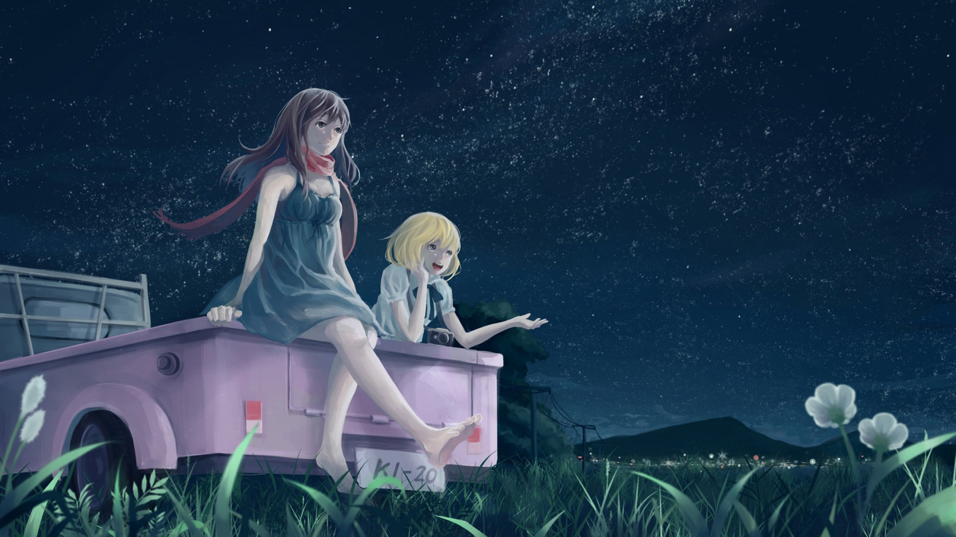 女孩之夜，星辰相伴，车行画中——精选动漫壁纸，免费电脑背景下载