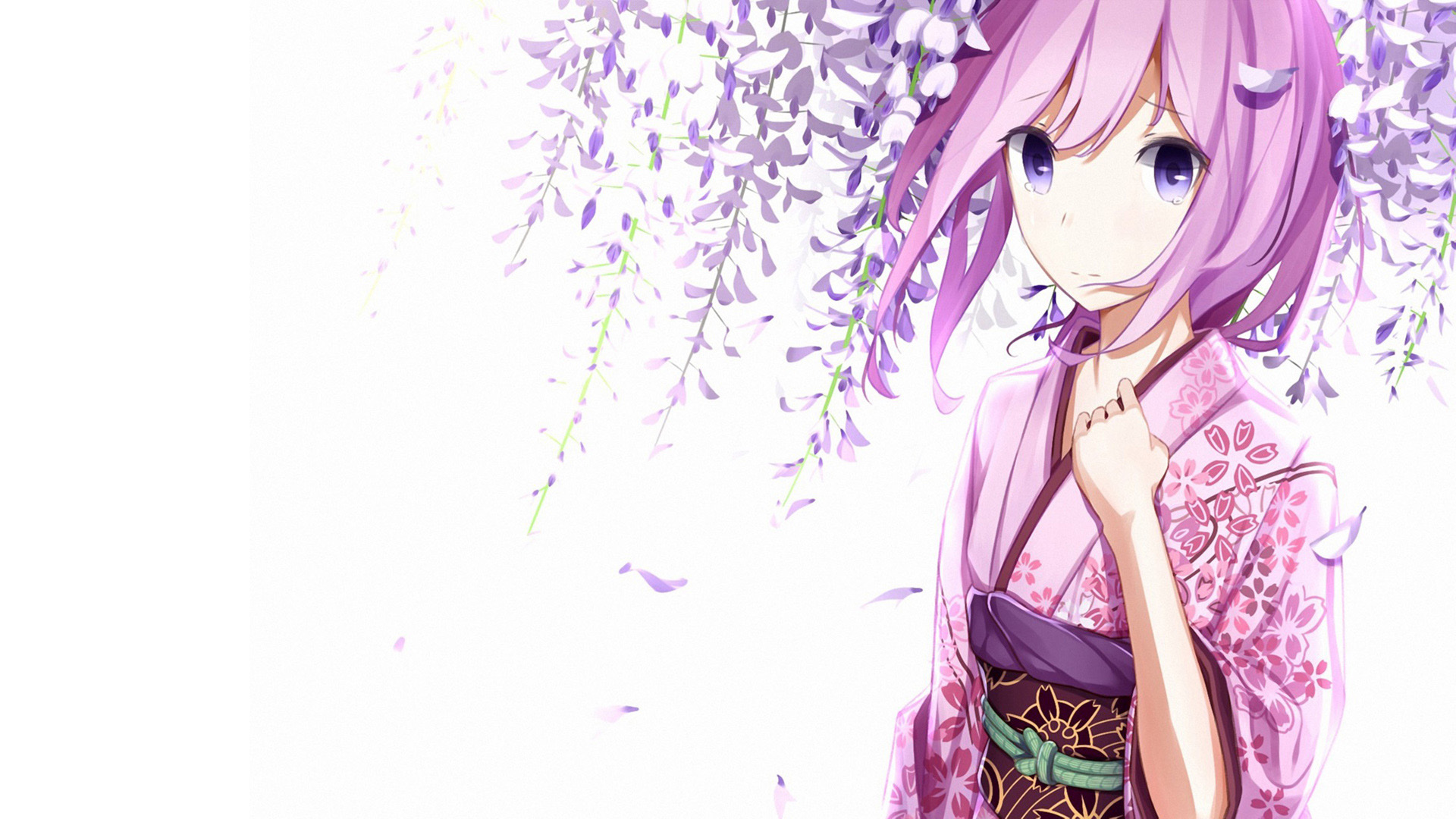 免费下载紫色花海中的和服少女动漫桌面壁纸