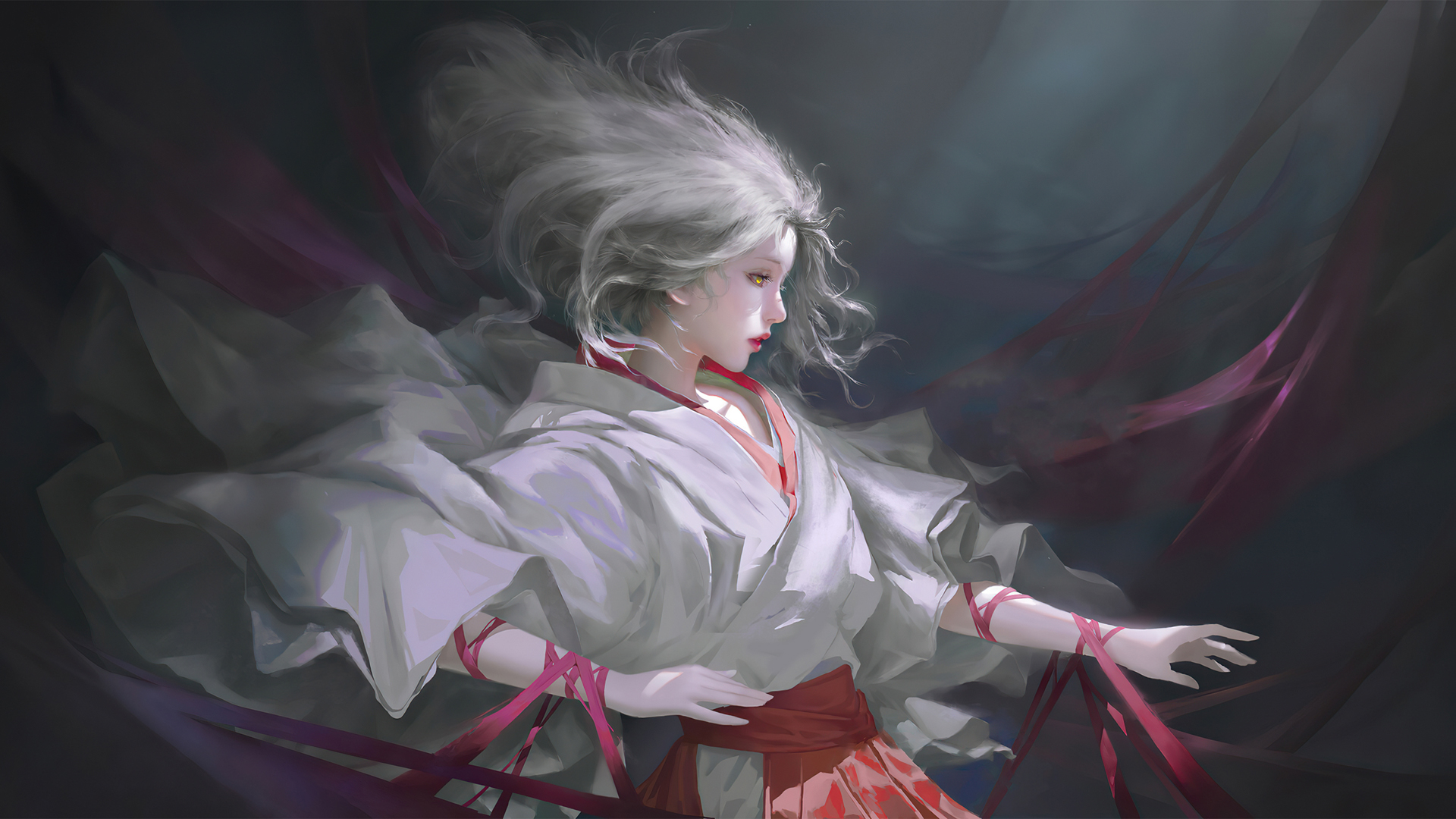 古风白发少女唯美动漫桌面壁纸，免费下载