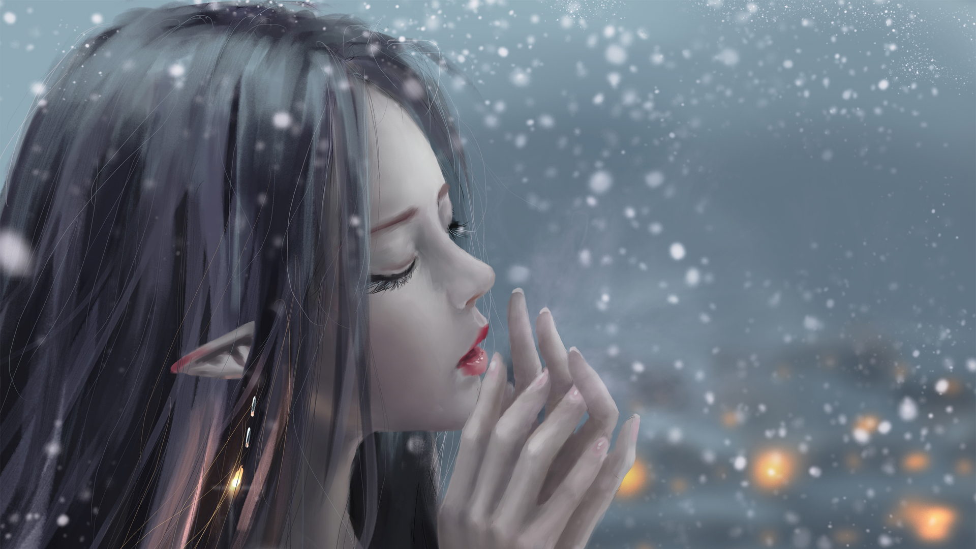 飘雪女孩唯美插画，高清动漫壁纸免费下载，装点你的电脑桌面
