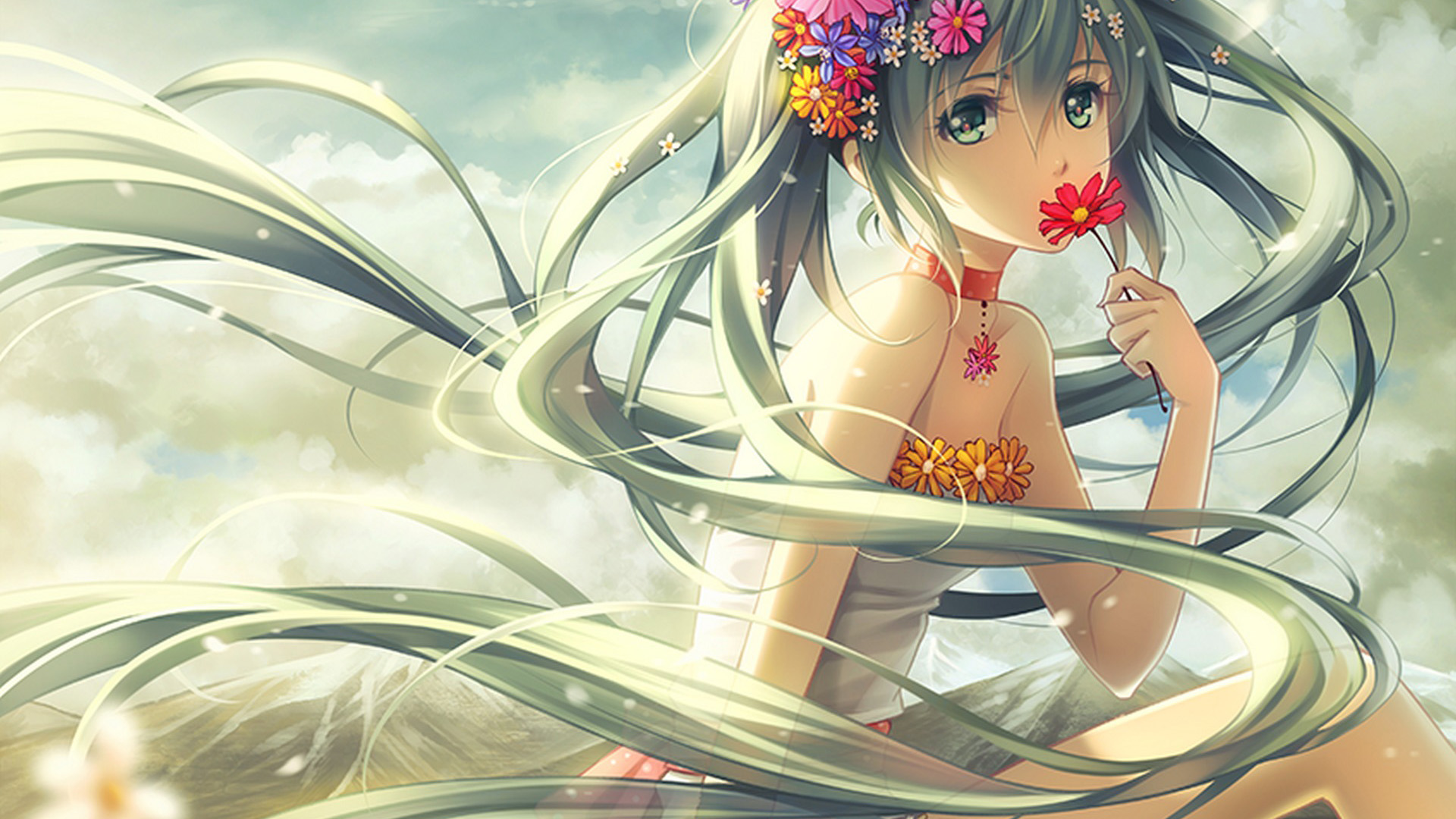 VOCALOID初音未来，花之可爱动漫女孩壁纸，免费电脑壁纸下载