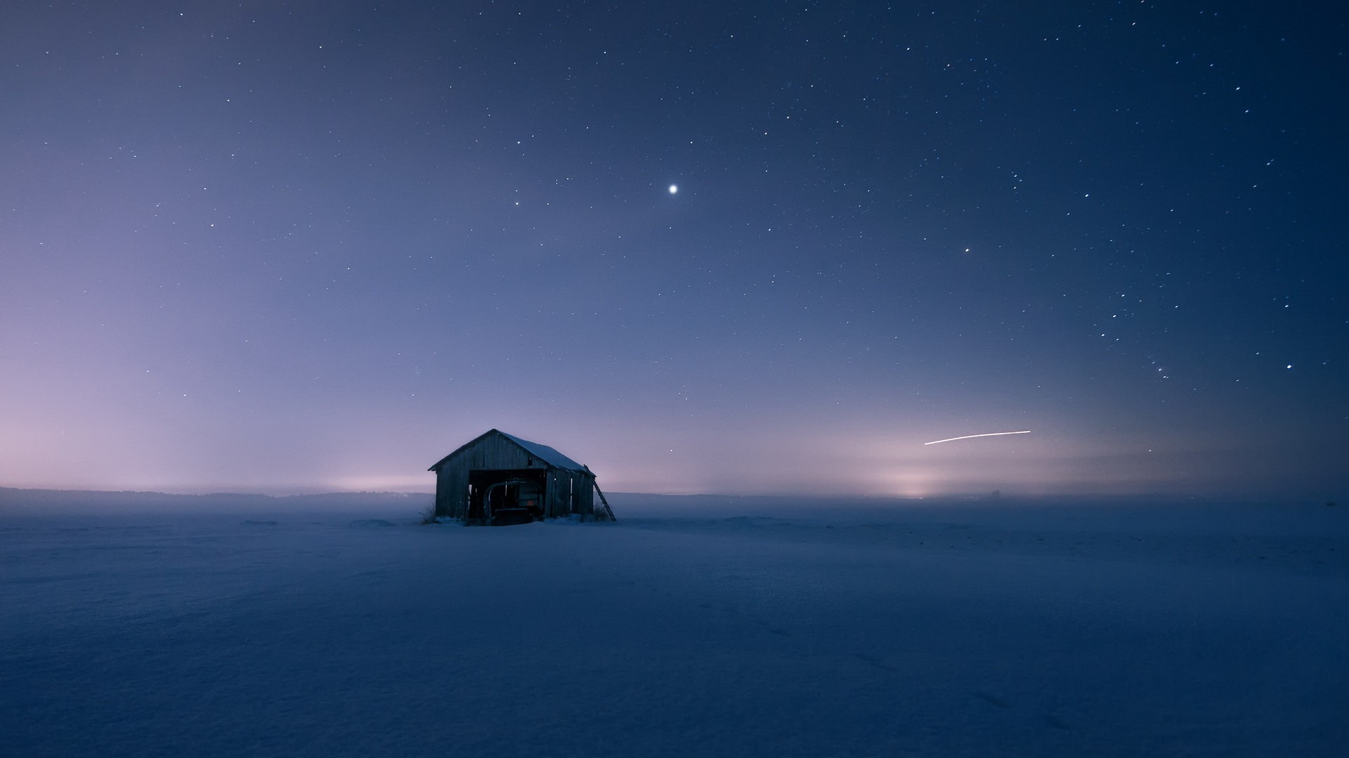 雪夜孤房，星光点缀，绝美风景壁纸免费下载