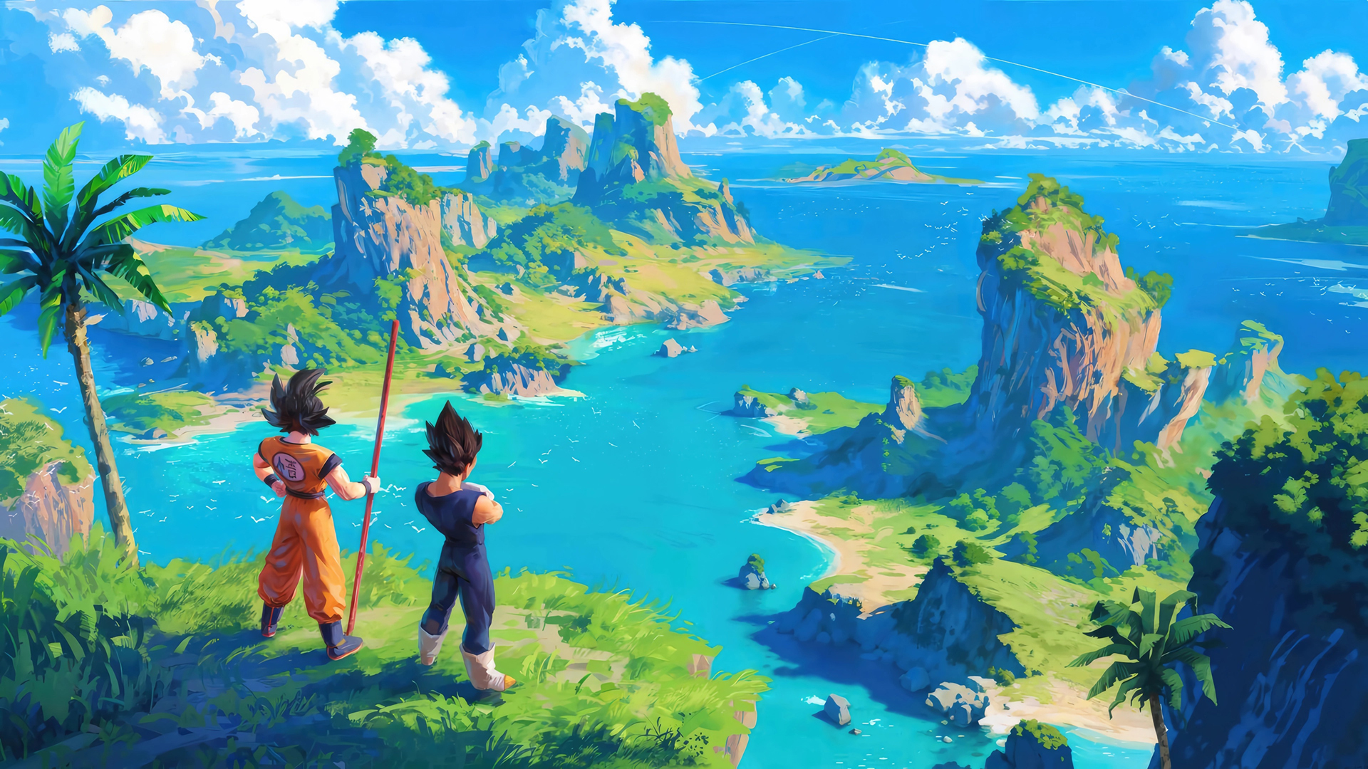 动漫《龙珠》悟空 背影 海边 电脑壁纸