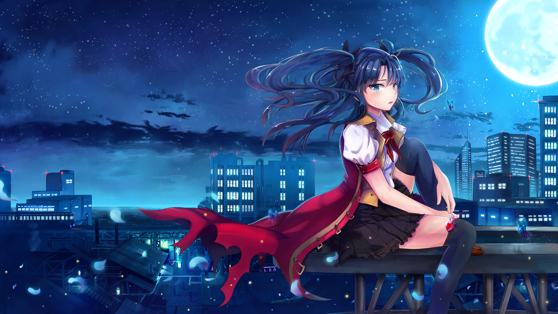 夜空凛冽，命运之夜女孩降临，绝美动漫桌面壁纸免费下载