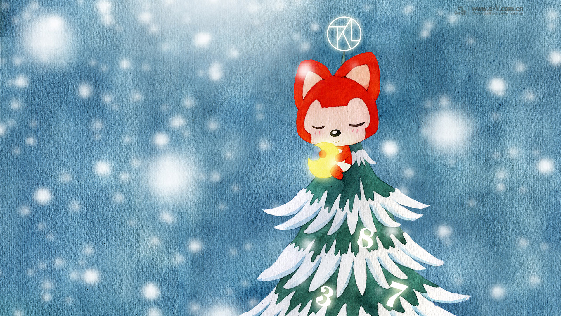 阿狸,天空下的童话,圣诞节,Merry Christmas,下雪,松树,温馨,冬天,壁纸