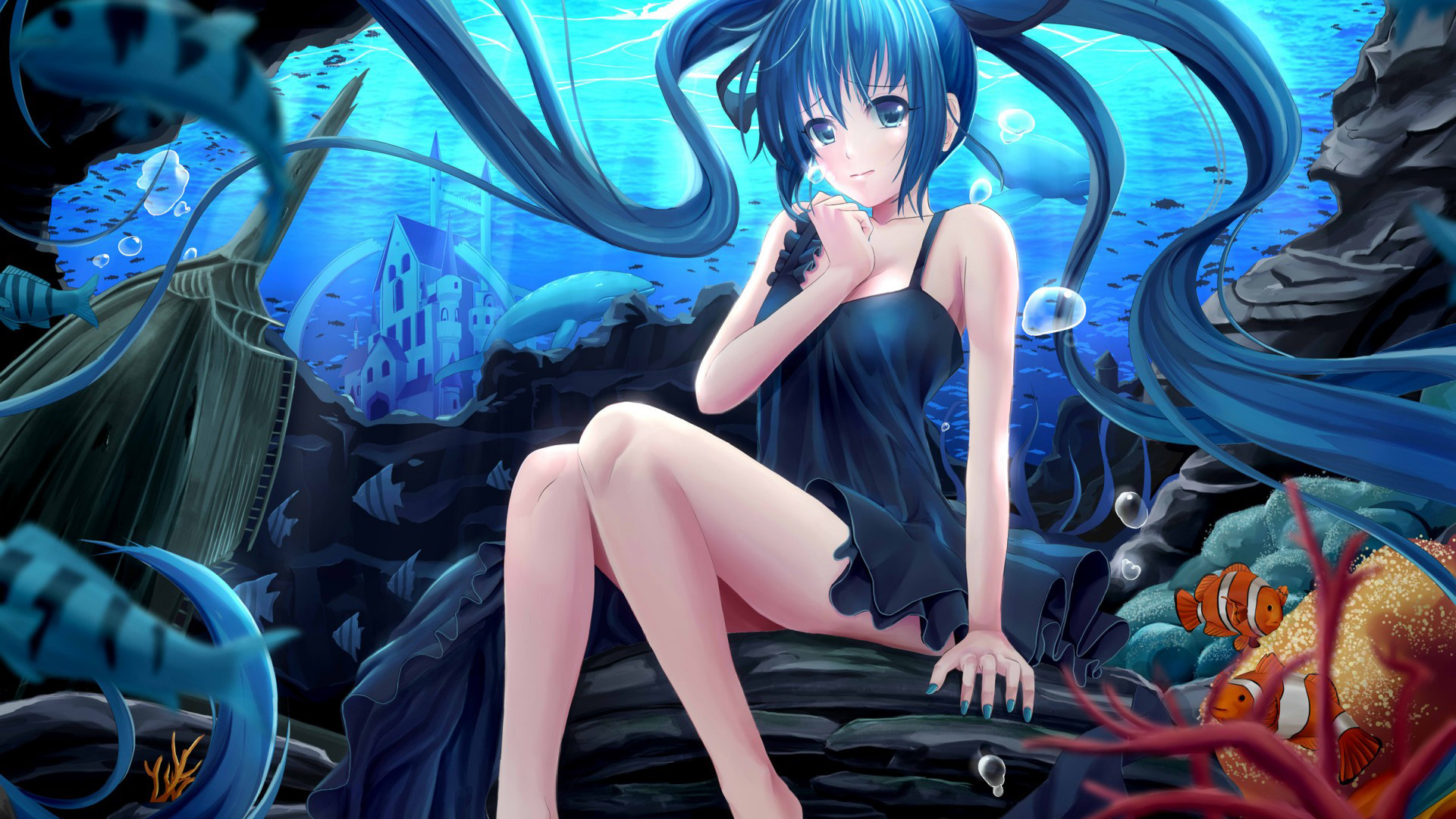 女孩泪洒海底，初音未来引领你探索美少女动漫的奇幻世界！免费下载绝美壁纸！