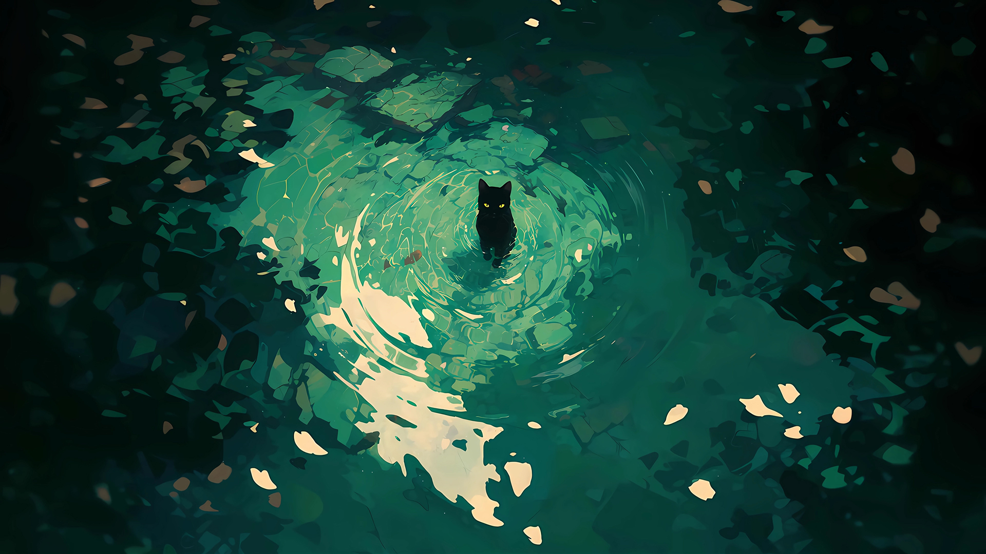 水中孤独的猫壁纸