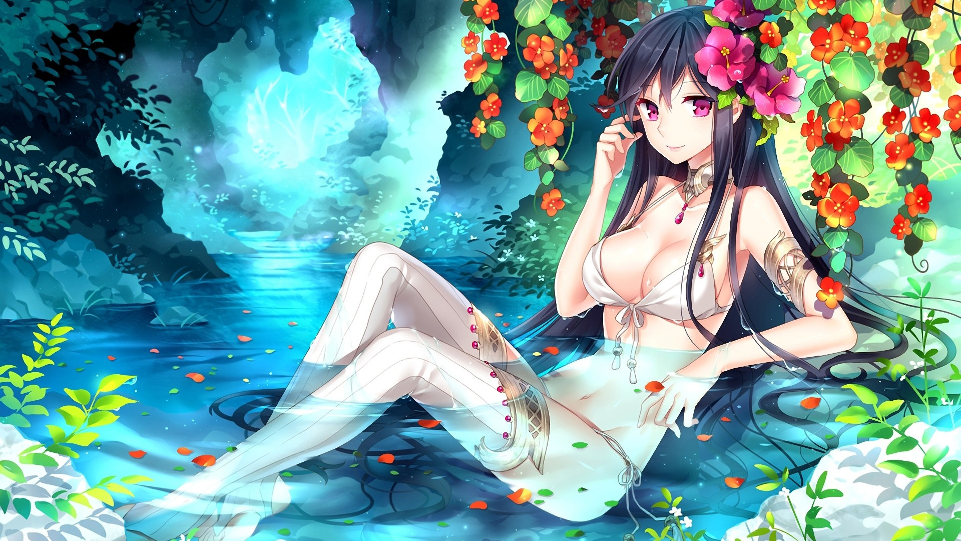女孩池塘水花动漫美景，精选免费动漫美女壁纸，一键下载装点你的电脑桌面