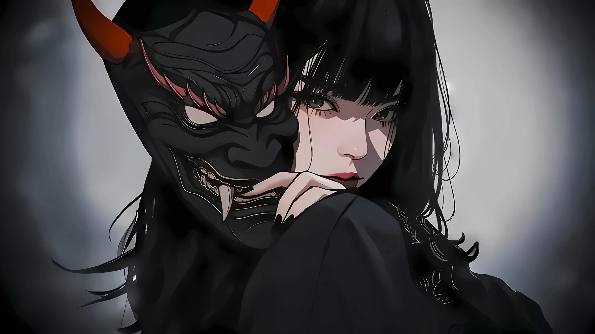 恶魔少女戴神秘面具动漫桌面壁纸，免费电脑壁纸下载