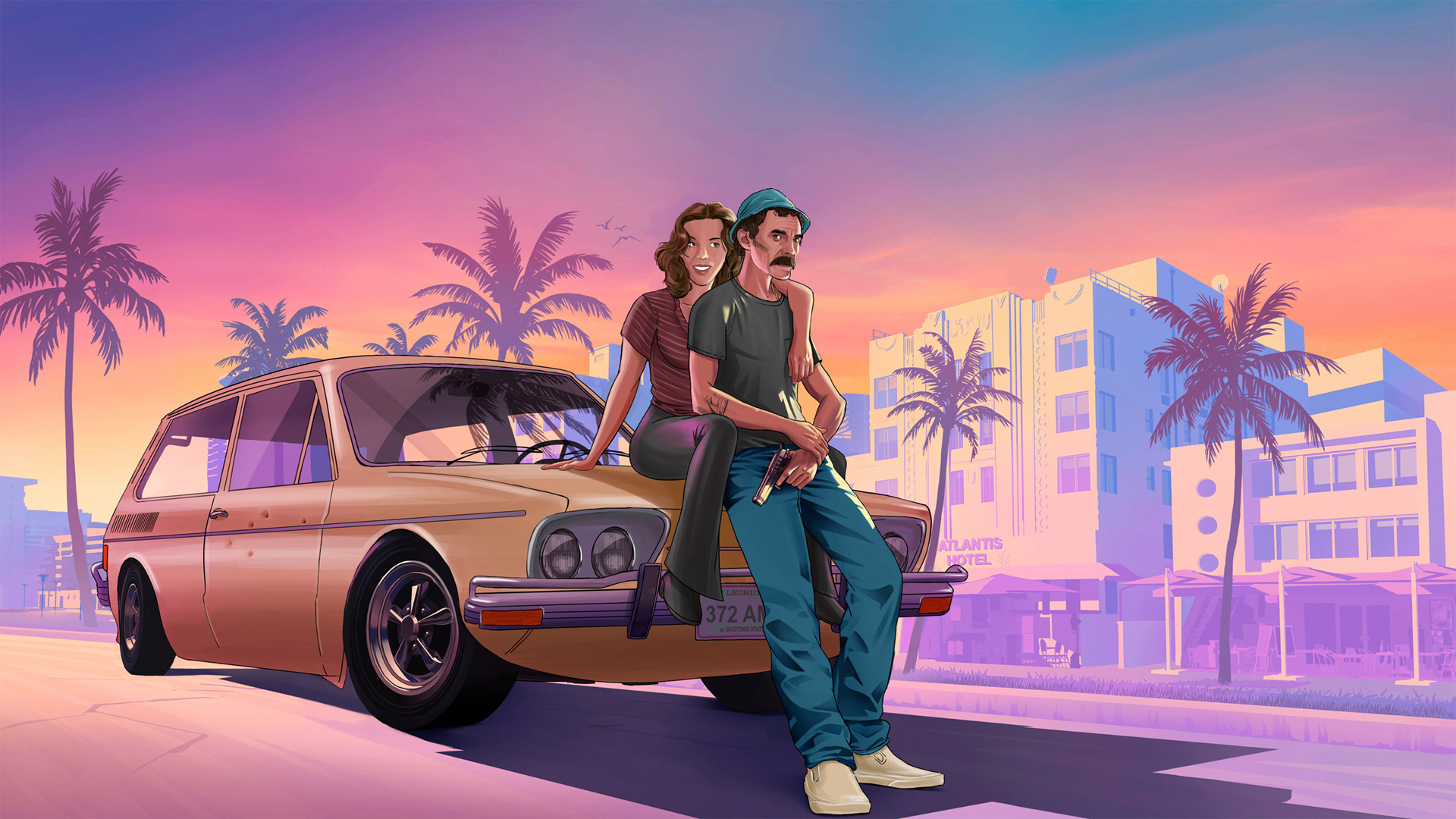 《GTA6》角色汽车绘画壁纸，免费电脑桌面壁纸下载