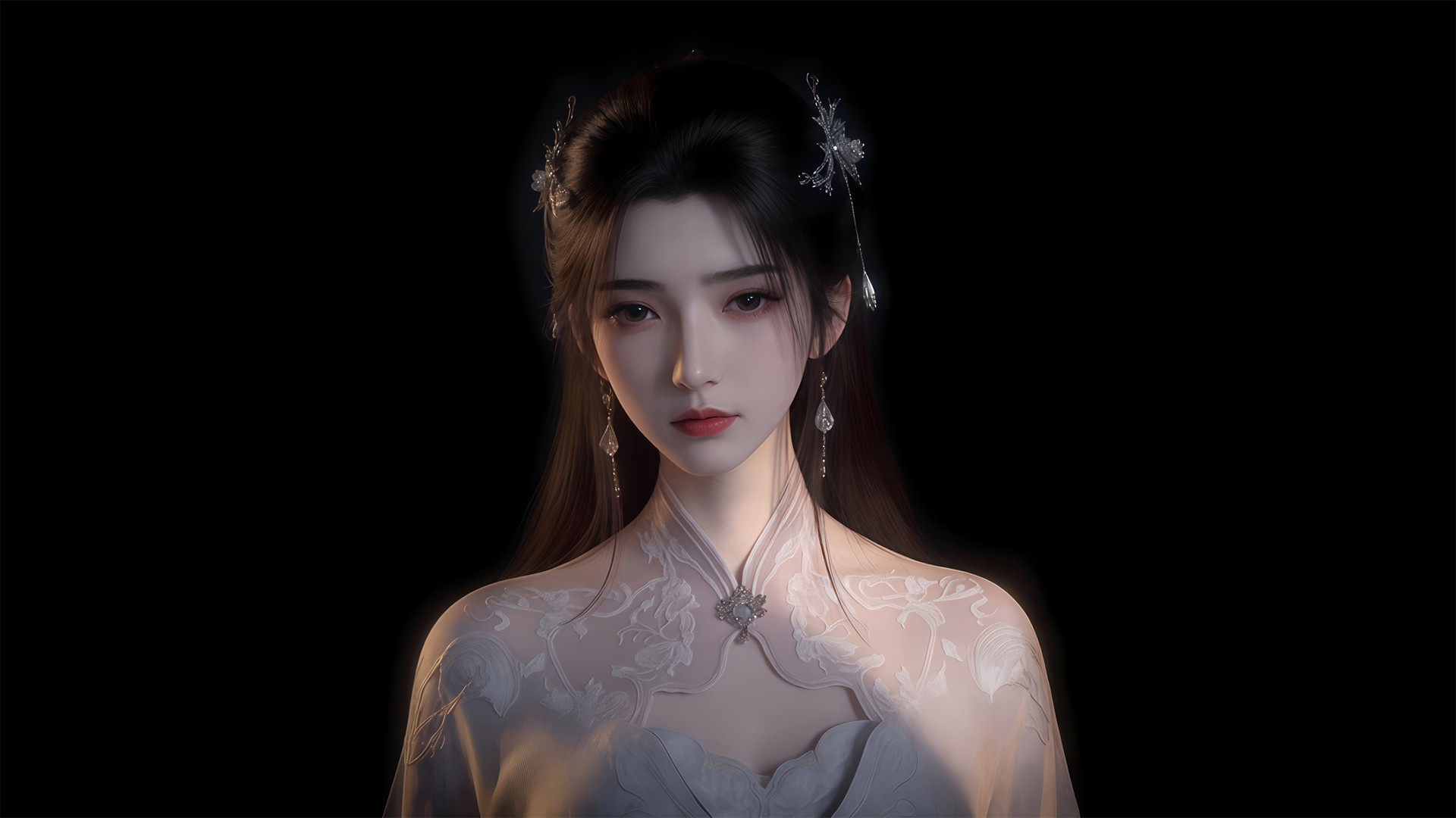 李慕婉动漫风，暗黑背景电脑壁纸免费下载