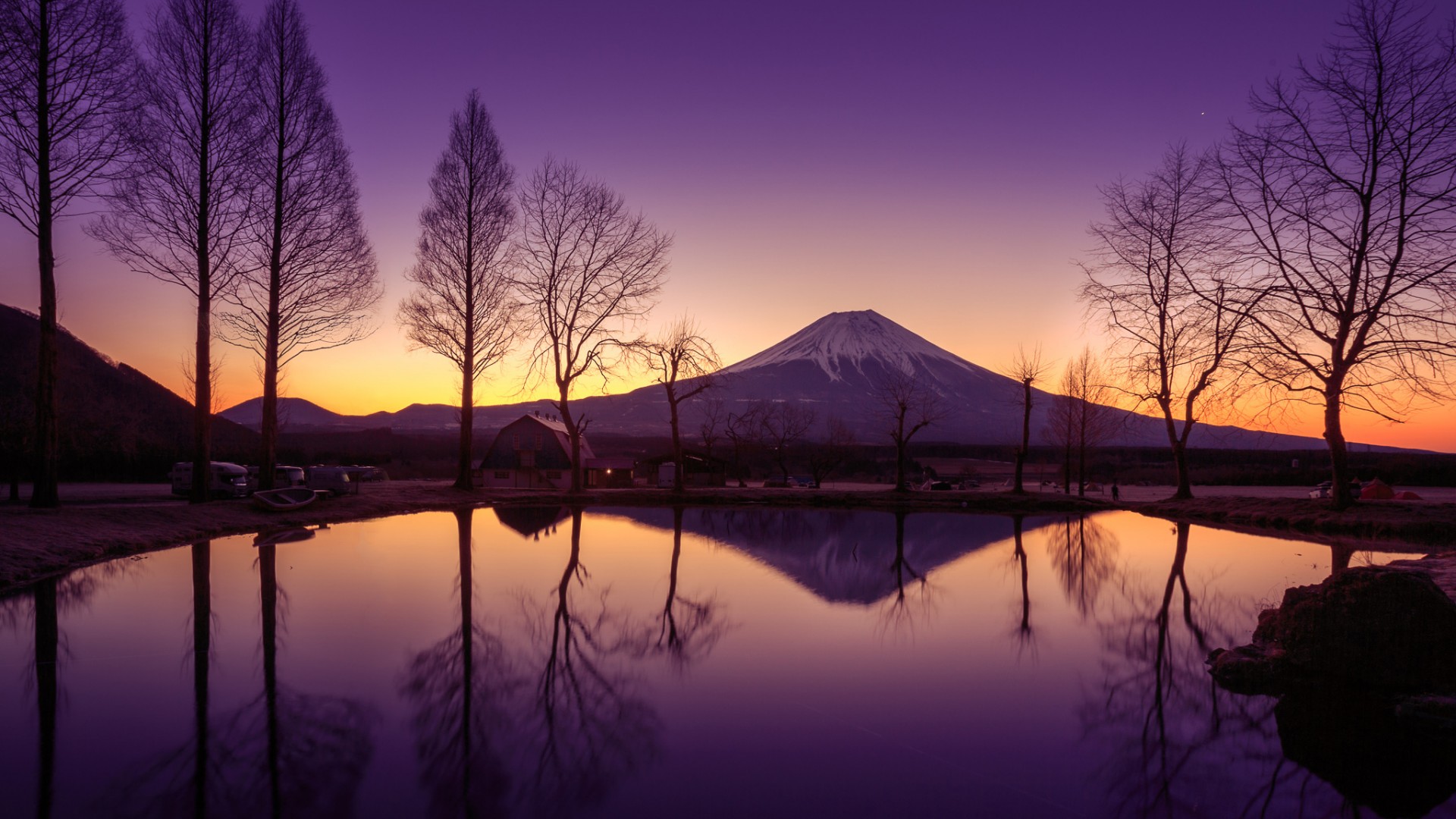 日本本州岛,山水,树木,倒映,风景如画,壁纸
