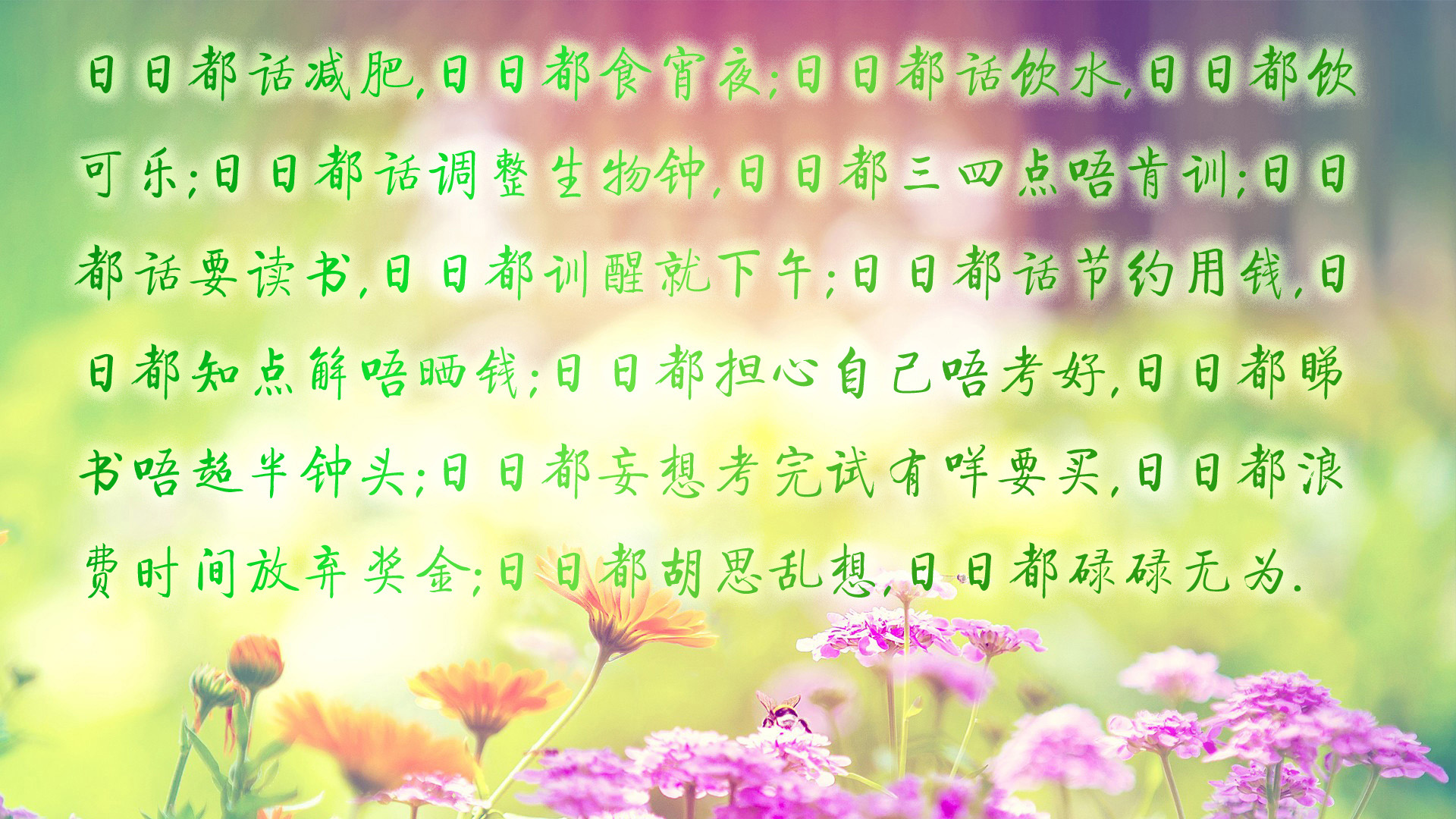 绿字简体激励壁纸，上进学习、减肥动力，免费下载电脑壁纸设计