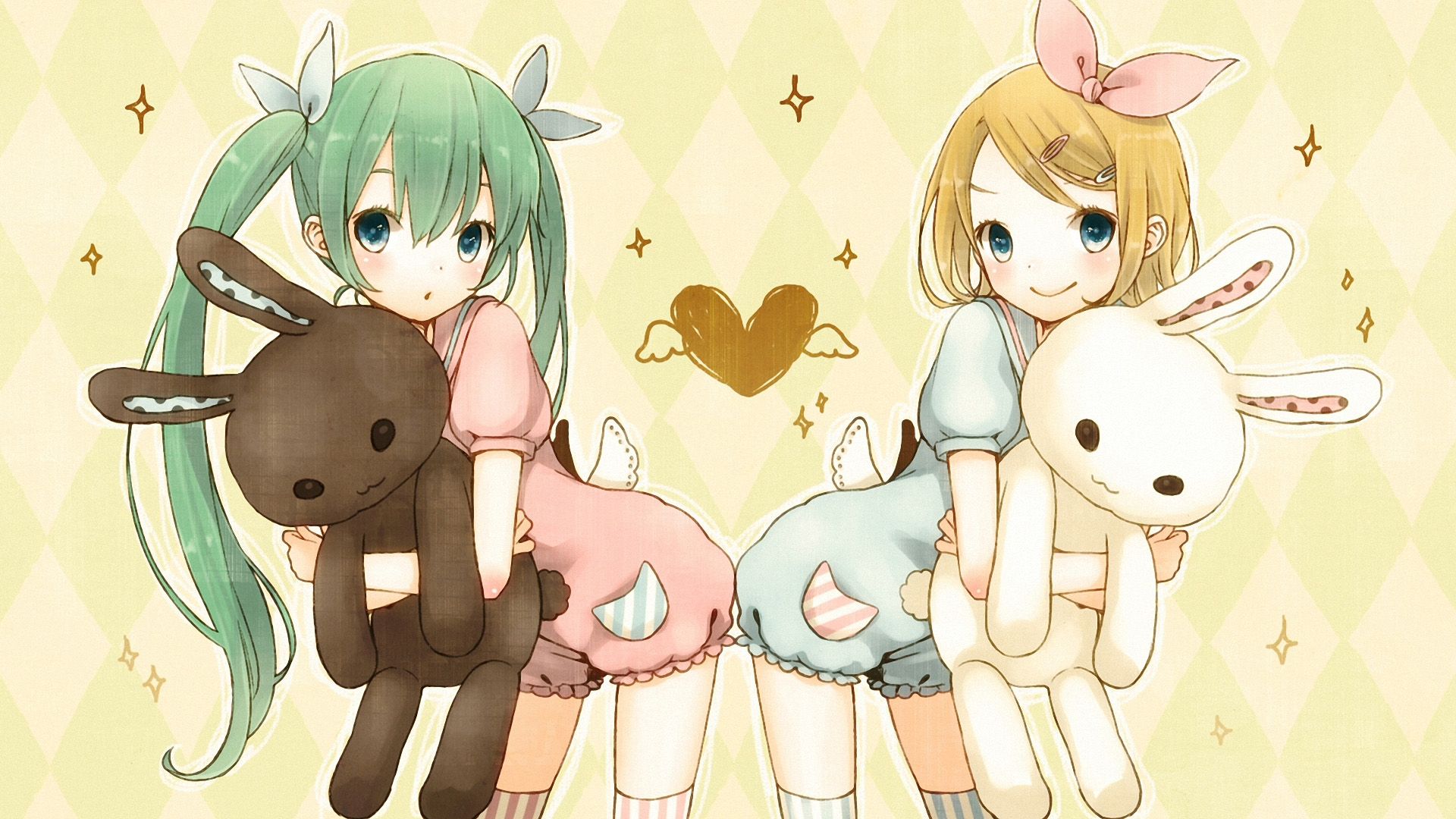 小女孩与可爱萌兔共舞，初音壁纸动漫精选，免费电脑壁纸一键下载