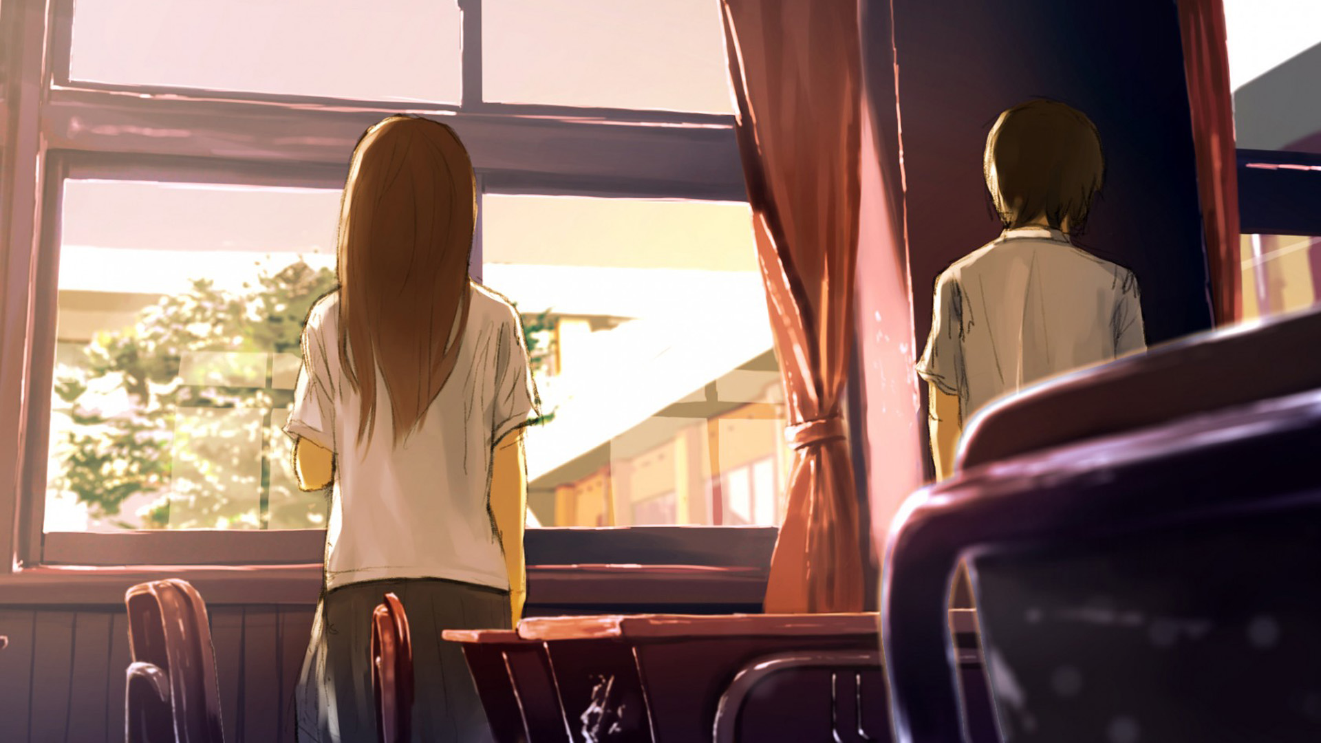 女孩男孩教室动漫，精选免费电脑壁纸，一键下载