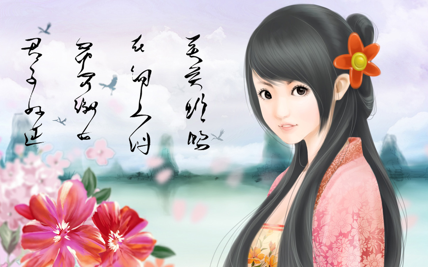 手绘关睢美女壁纸，唯美高清，免费电脑壁纸下载