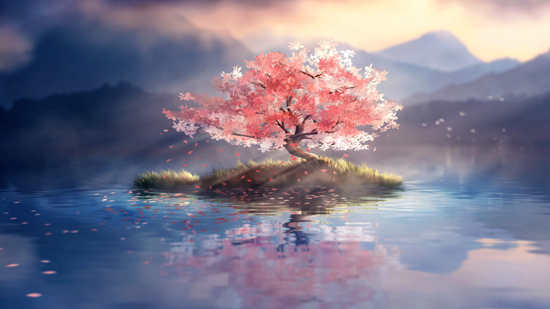 孤独之树映湖水，唯美倒影映山色，免费高清风景壁纸下载