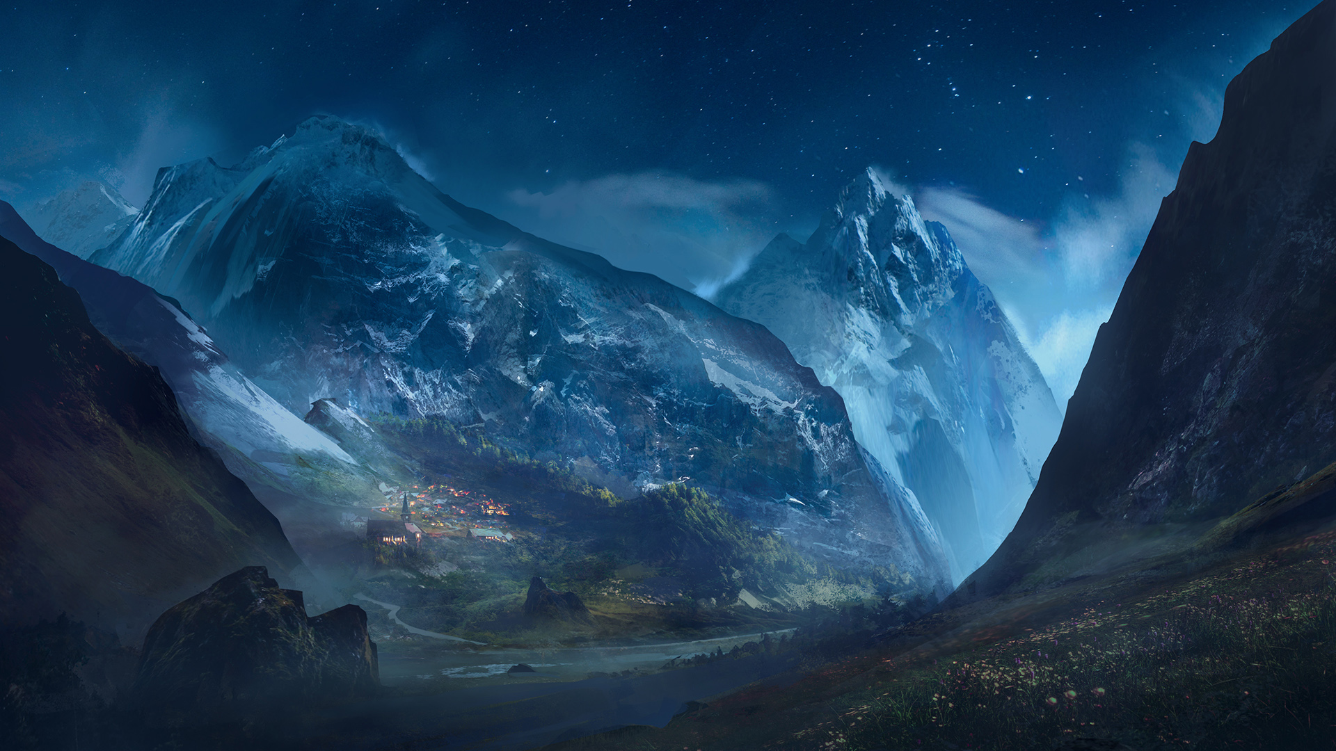 高山深谷，星光璀璨，绝美夜晚风景壁纸，免费下载！