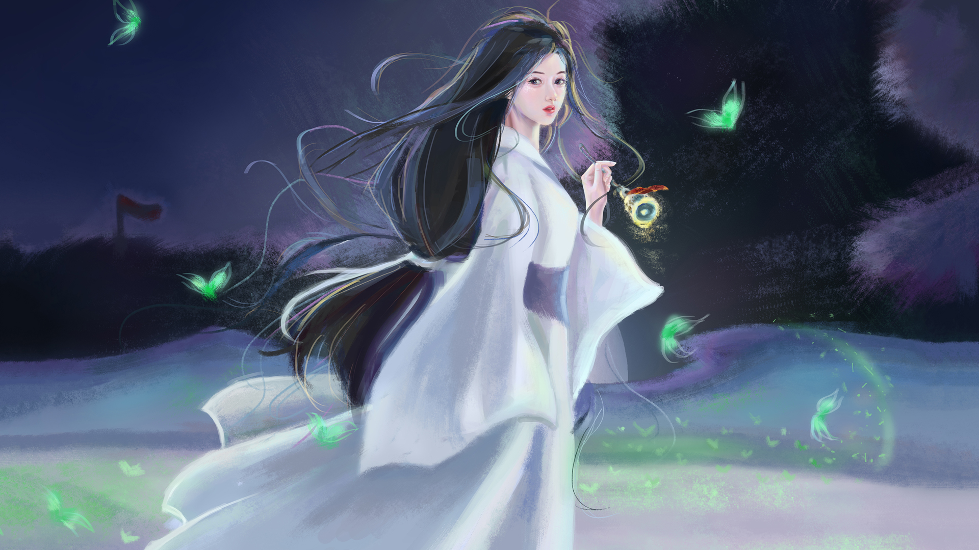 唯美古风，夜晚古装女孩高清动漫壁纸，免费下载电脑专属之美