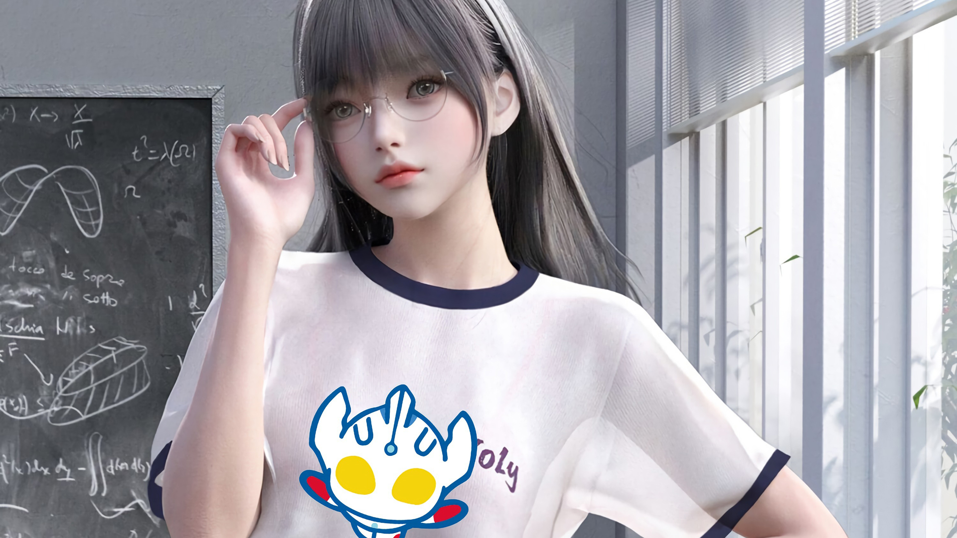 yoly莜莉3D动漫女孩壁纸，运动长发眼镜造型，免费下载桌面背景