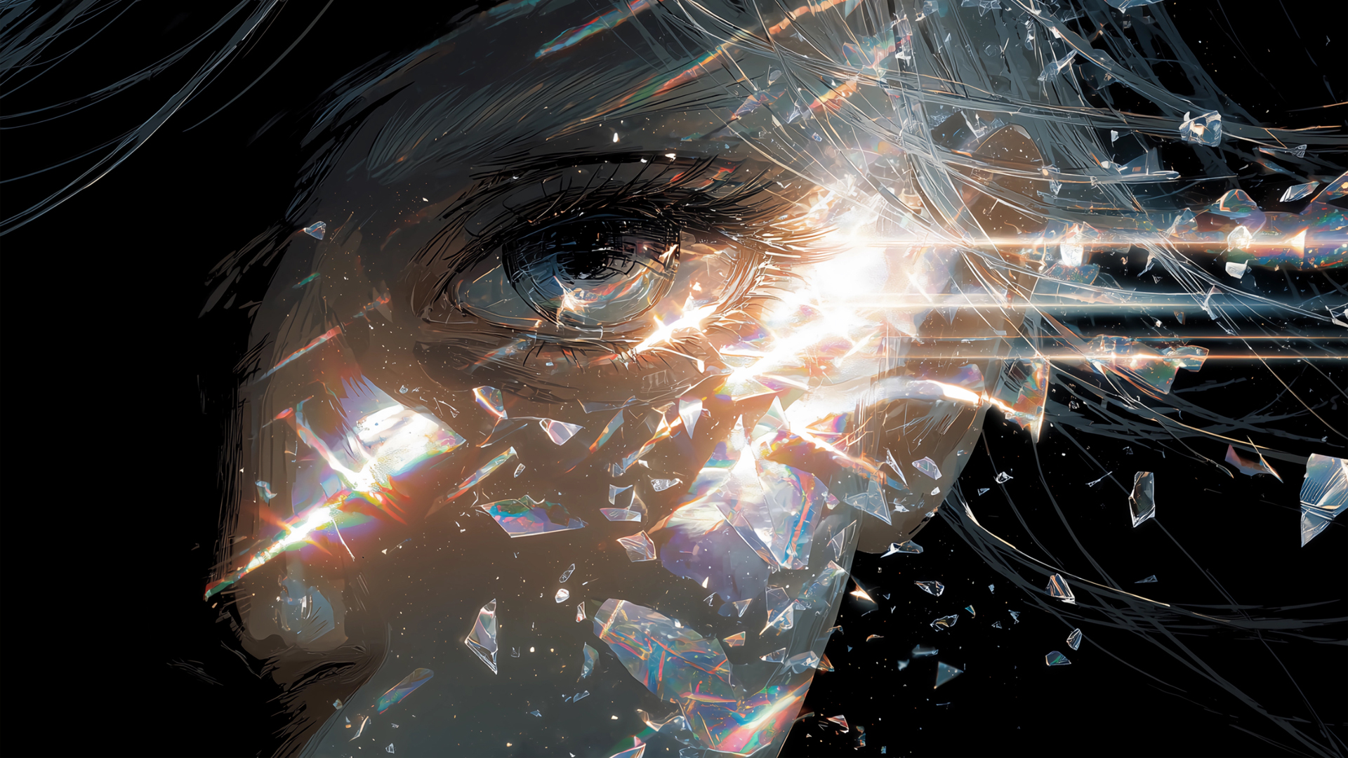 暗黑风玻璃质感女孩脸眼睛动漫免费电脑壁纸下载